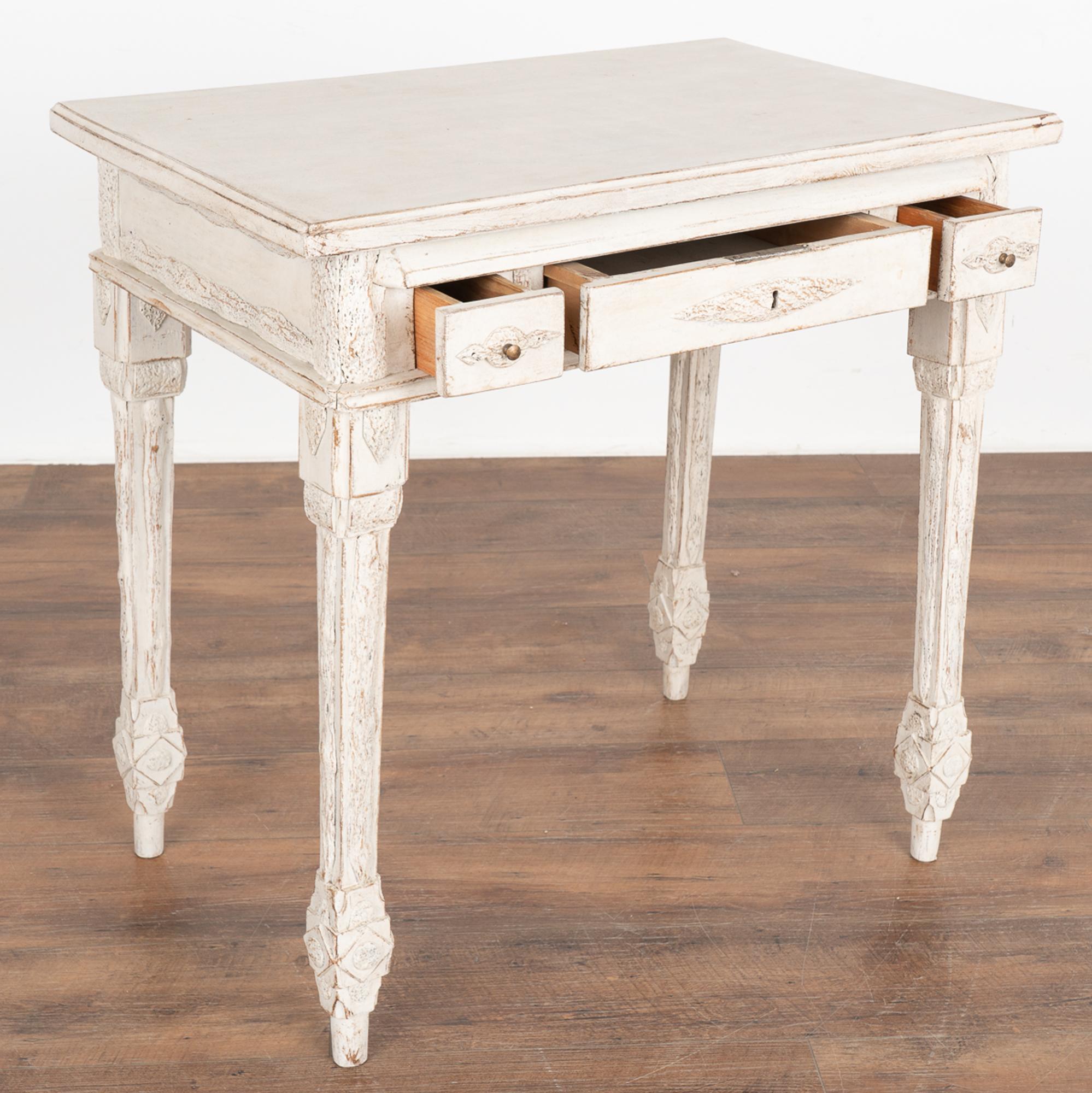 Country White Painted Small Side Table With Three Drawers, Sweden circa 1890 For Sale