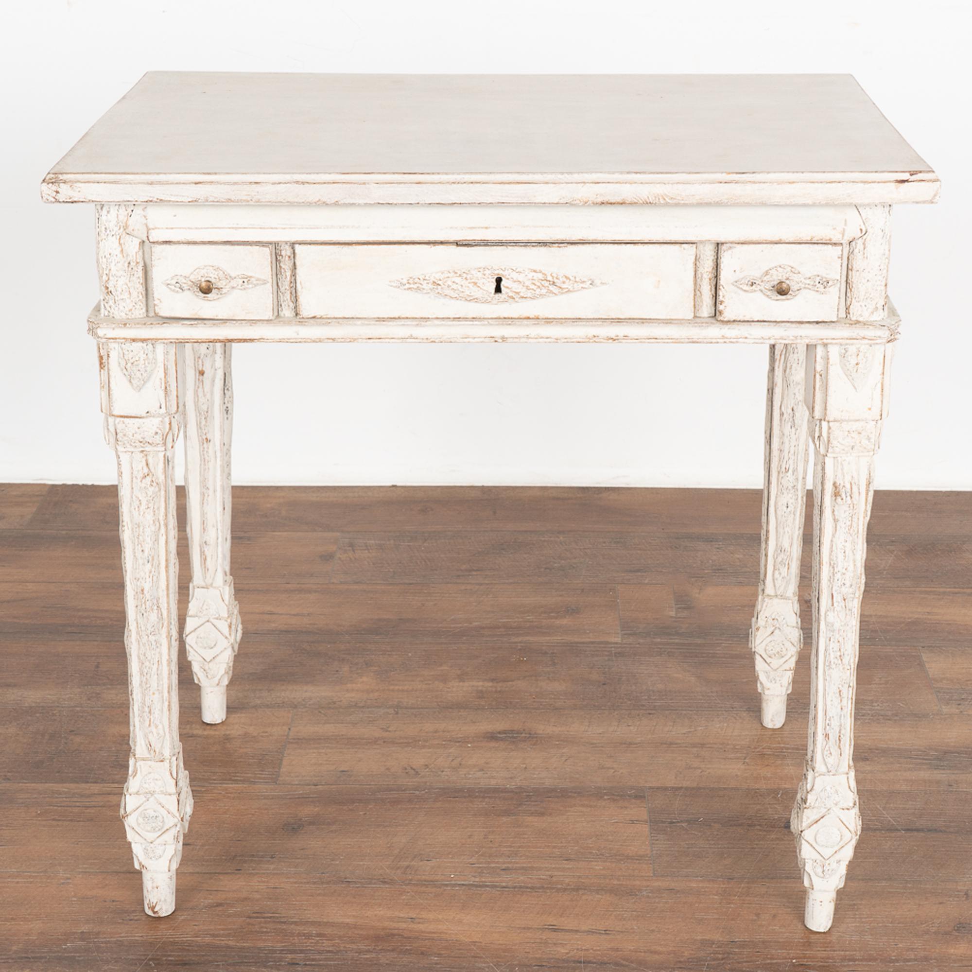 Swedish White Painted Small Side Table With Three Drawers, Sweden circa 1890 For Sale