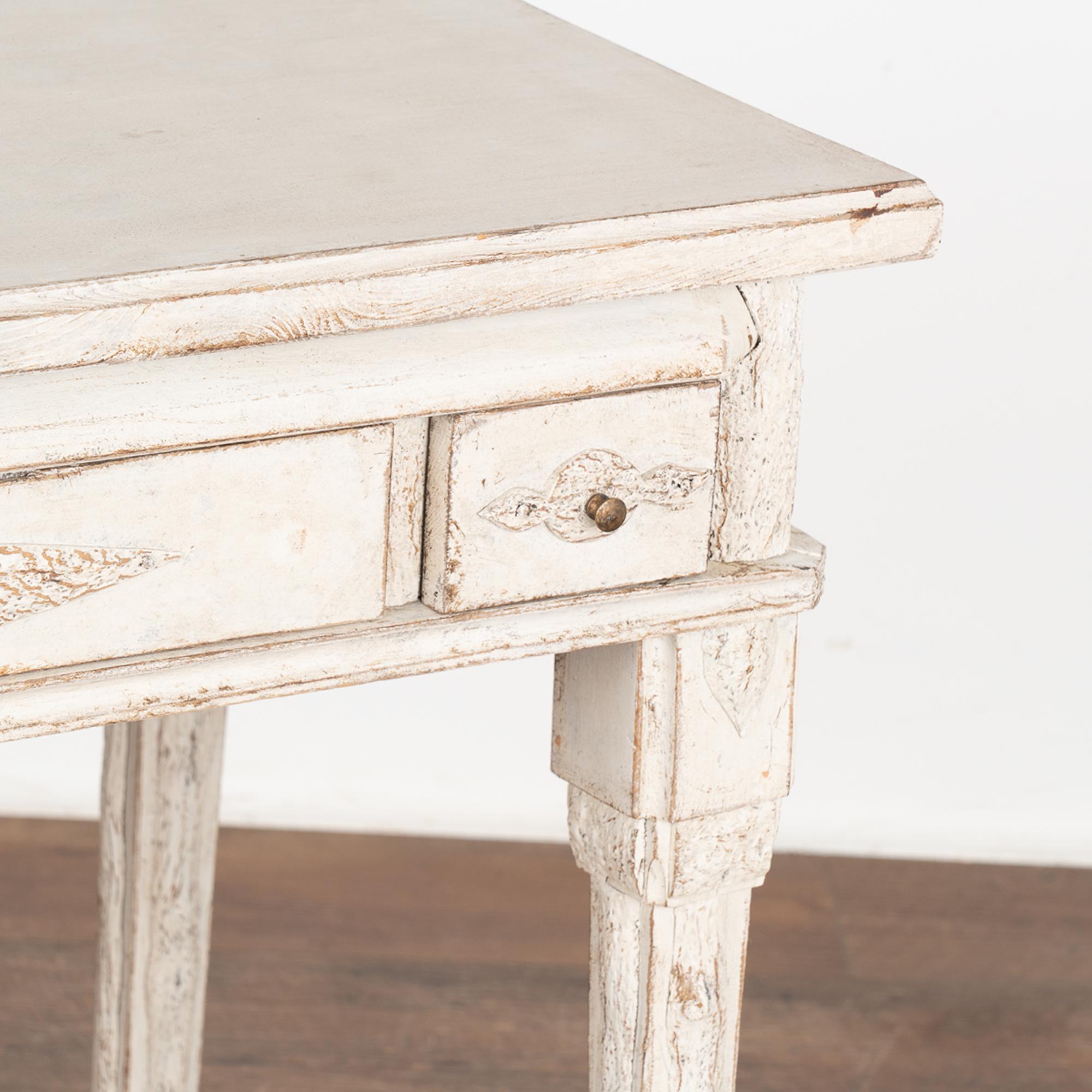 Pine White Painted Small Side Table With Three Drawers, Sweden circa 1890 For Sale