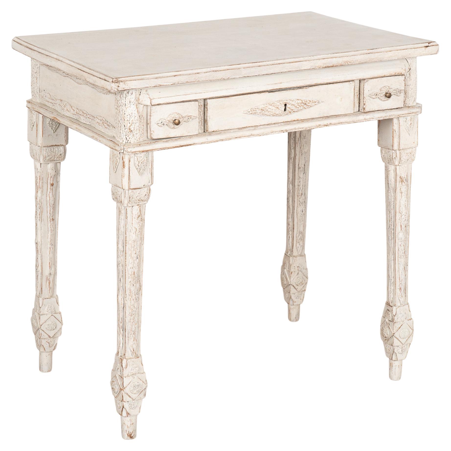 White Painted Small Side Table With Three Drawers, Sweden circa 1890 For Sale
