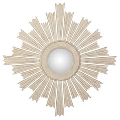 Vintage White Painted Sunburst Mirror