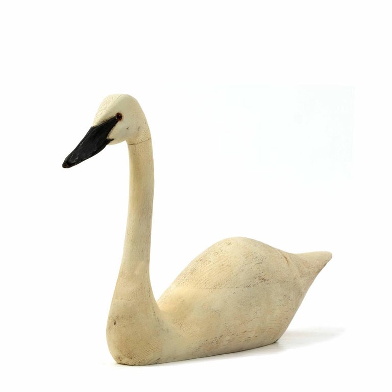 White Painted Swan Decoy by Thomas Langan at 1stDibs
