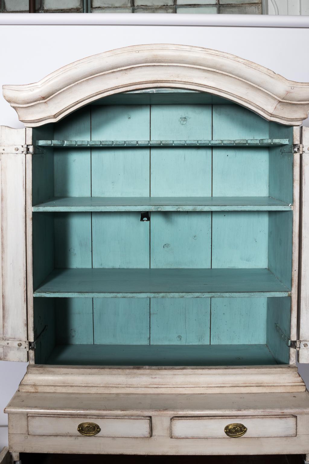 18th Century White Painted Swedish Baroque Cupboard For Sale