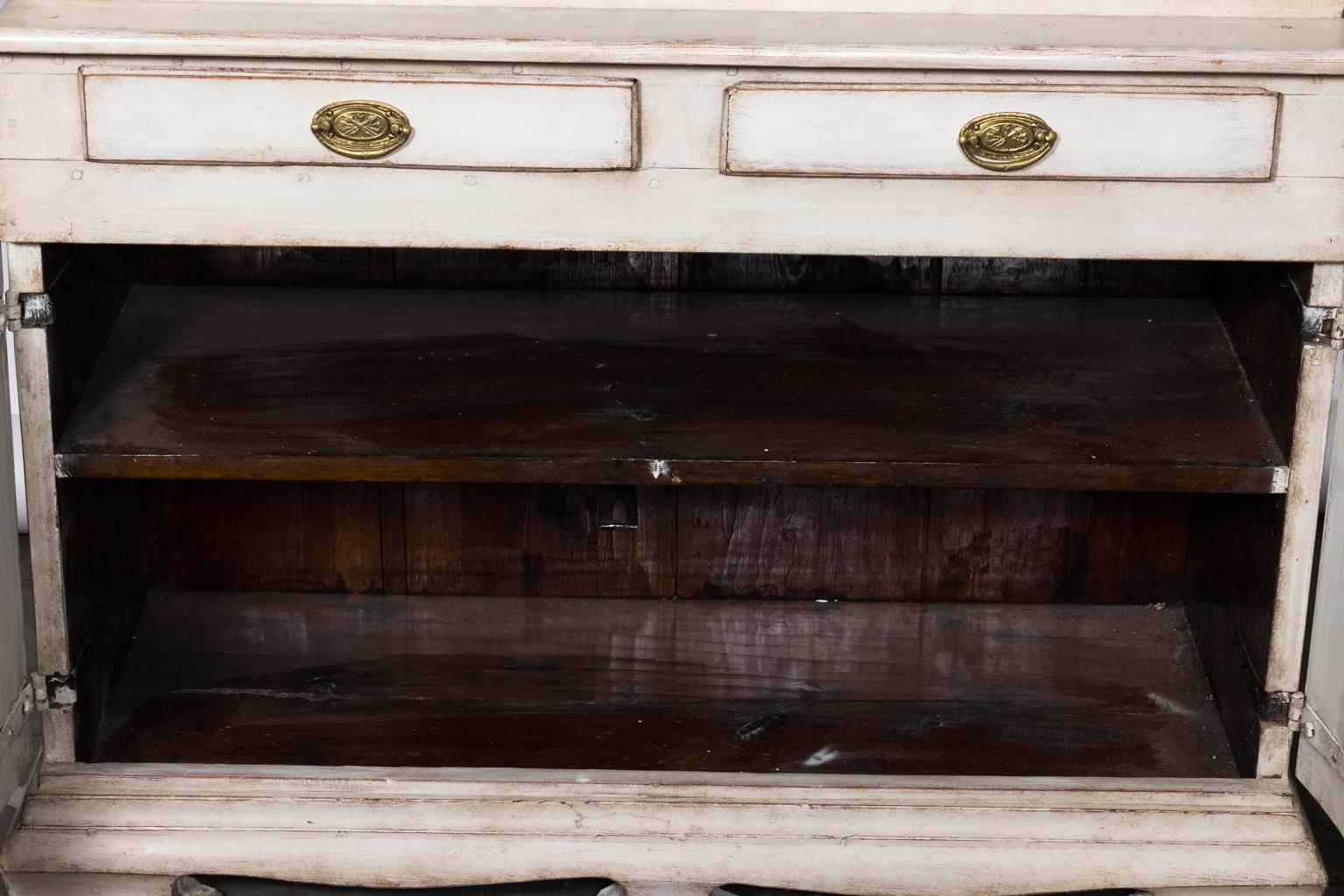 Brass White Painted Swedish Baroque Cupboard For Sale