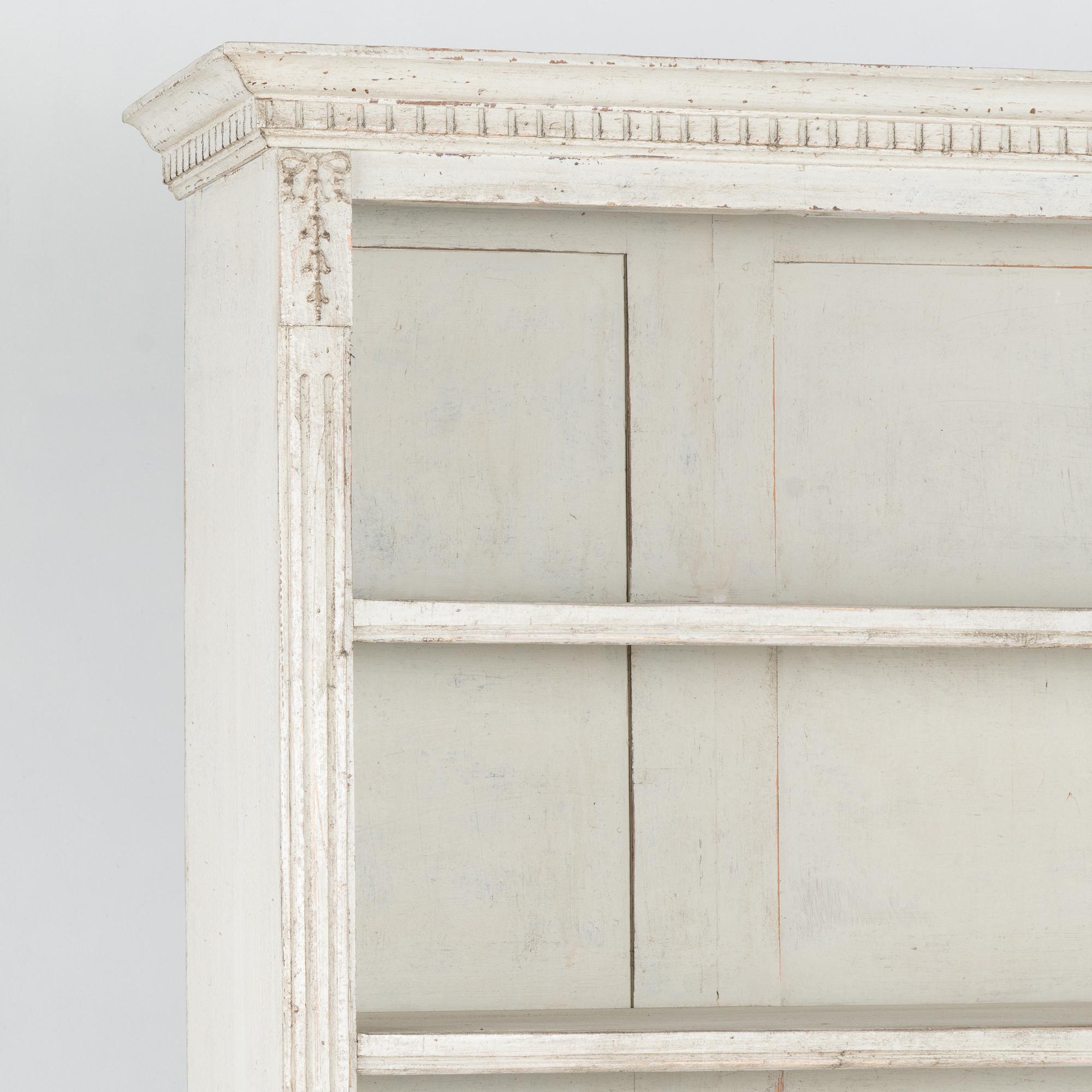 19th Century White Painted Swedish Display Cabinet Bookcase, circa 1840-60 For Sale