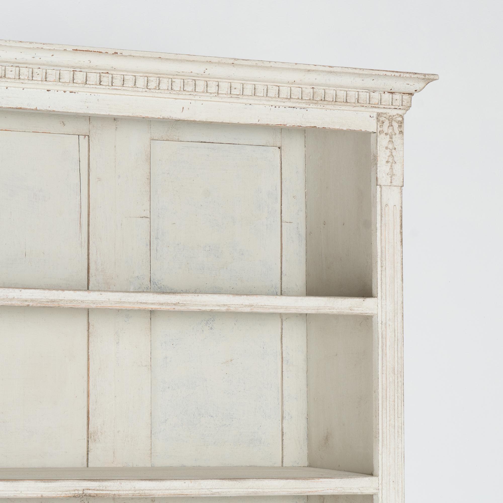 Pine White Painted Swedish Display Cabinet Bookcase, circa 1840-60 For Sale