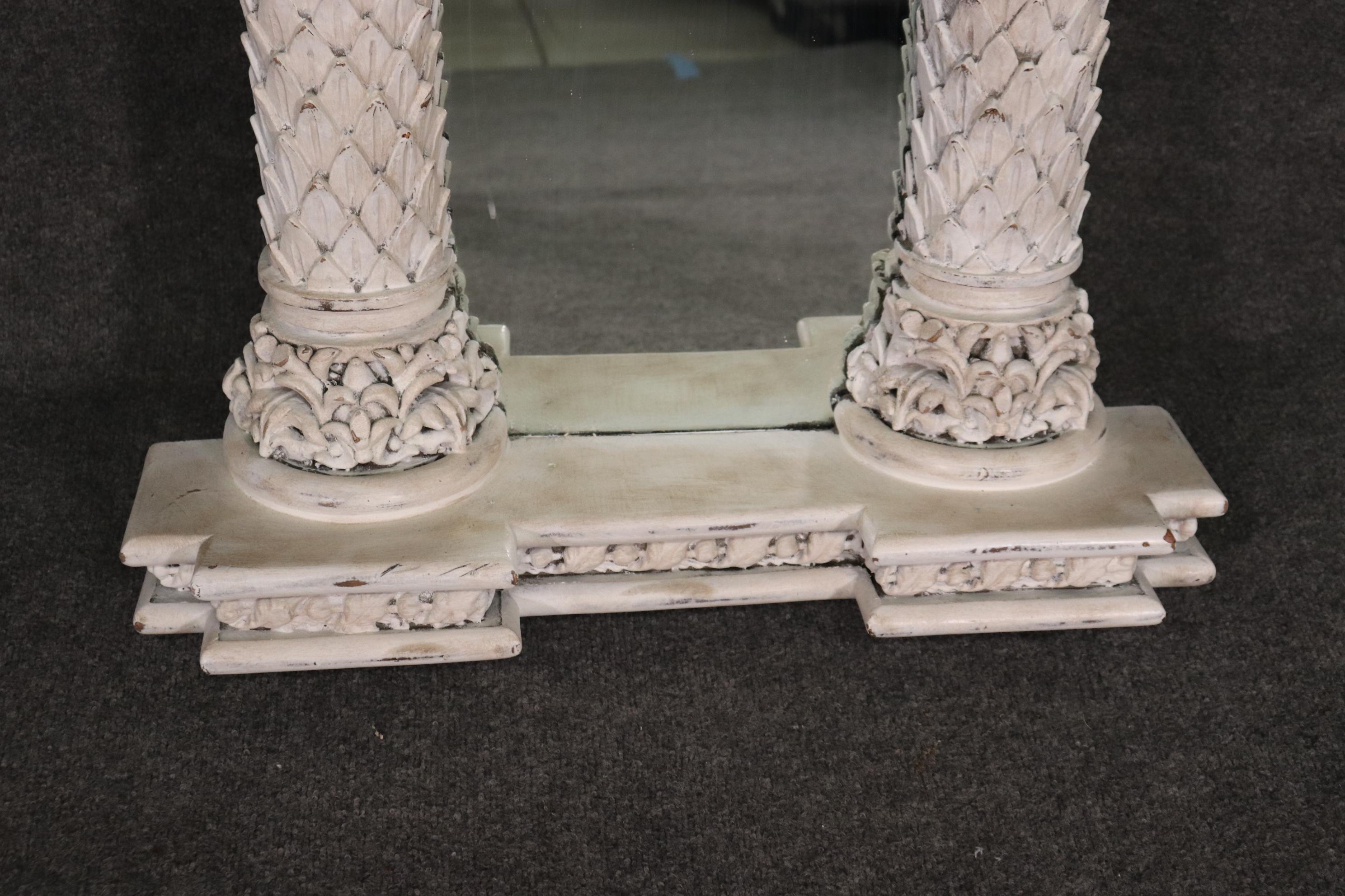White Painted Tall and Narrow Italian Neoclassical Carved Wood Mirror In Good Condition In Swedesboro, NJ