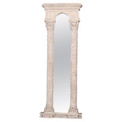 White Painted Tall and Narrow Italian Neoclassical Carved Wood Mirror
