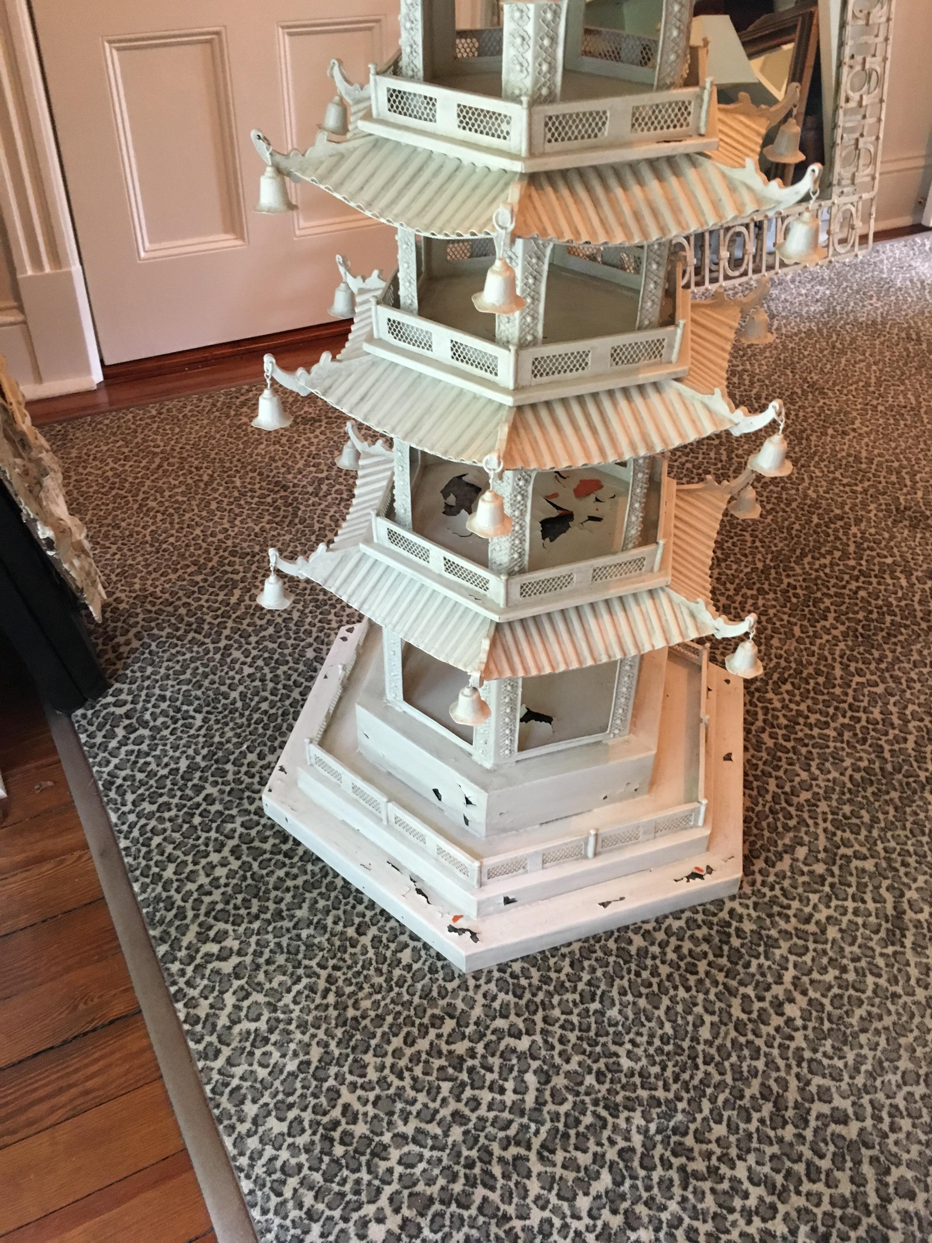 White Painted Tole Seven-Tier Chinese Pagoda 7