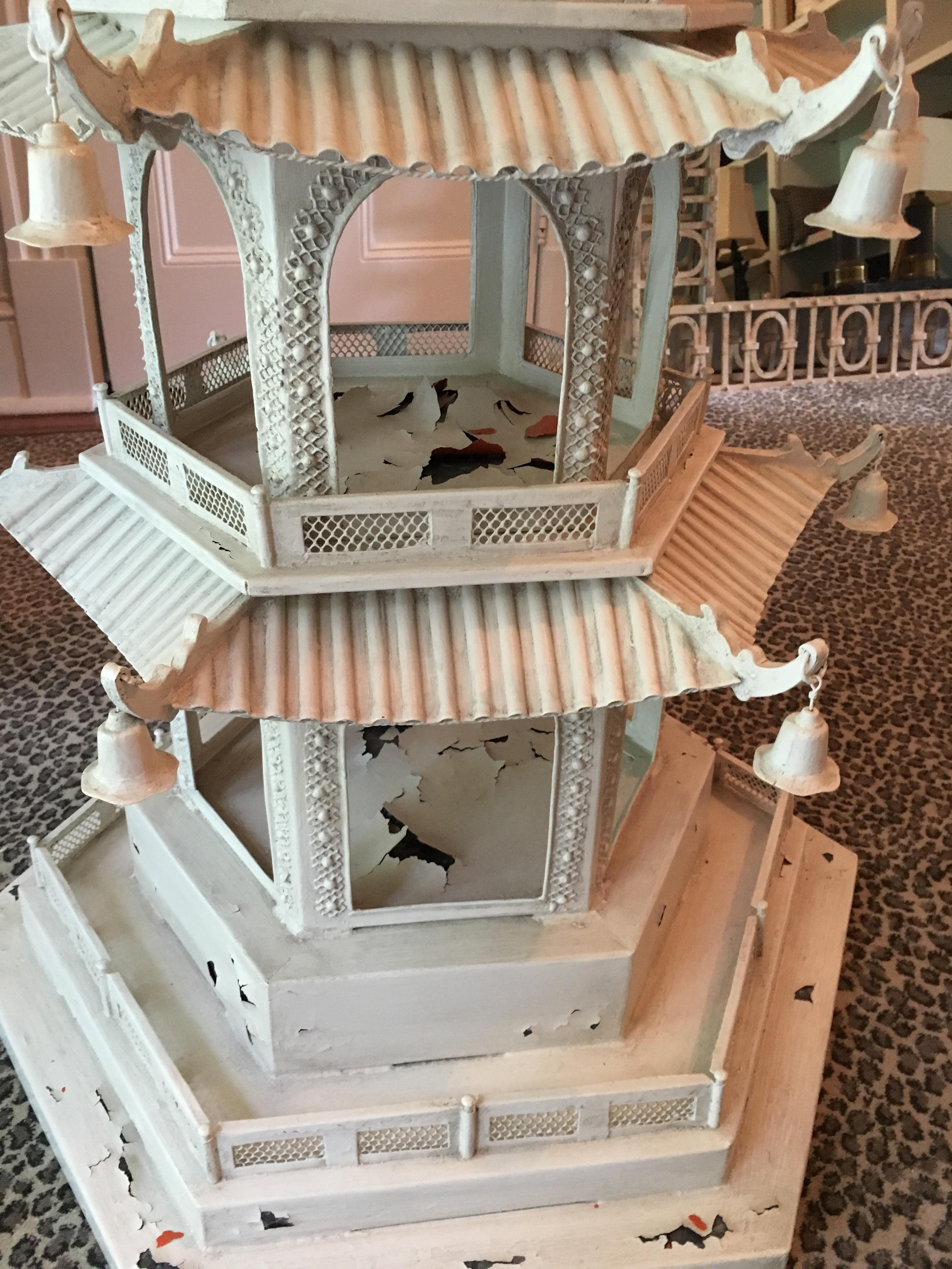 Vintage large-scale white iron pagoda. Amazing scale and detailing. Each level graduates from 6