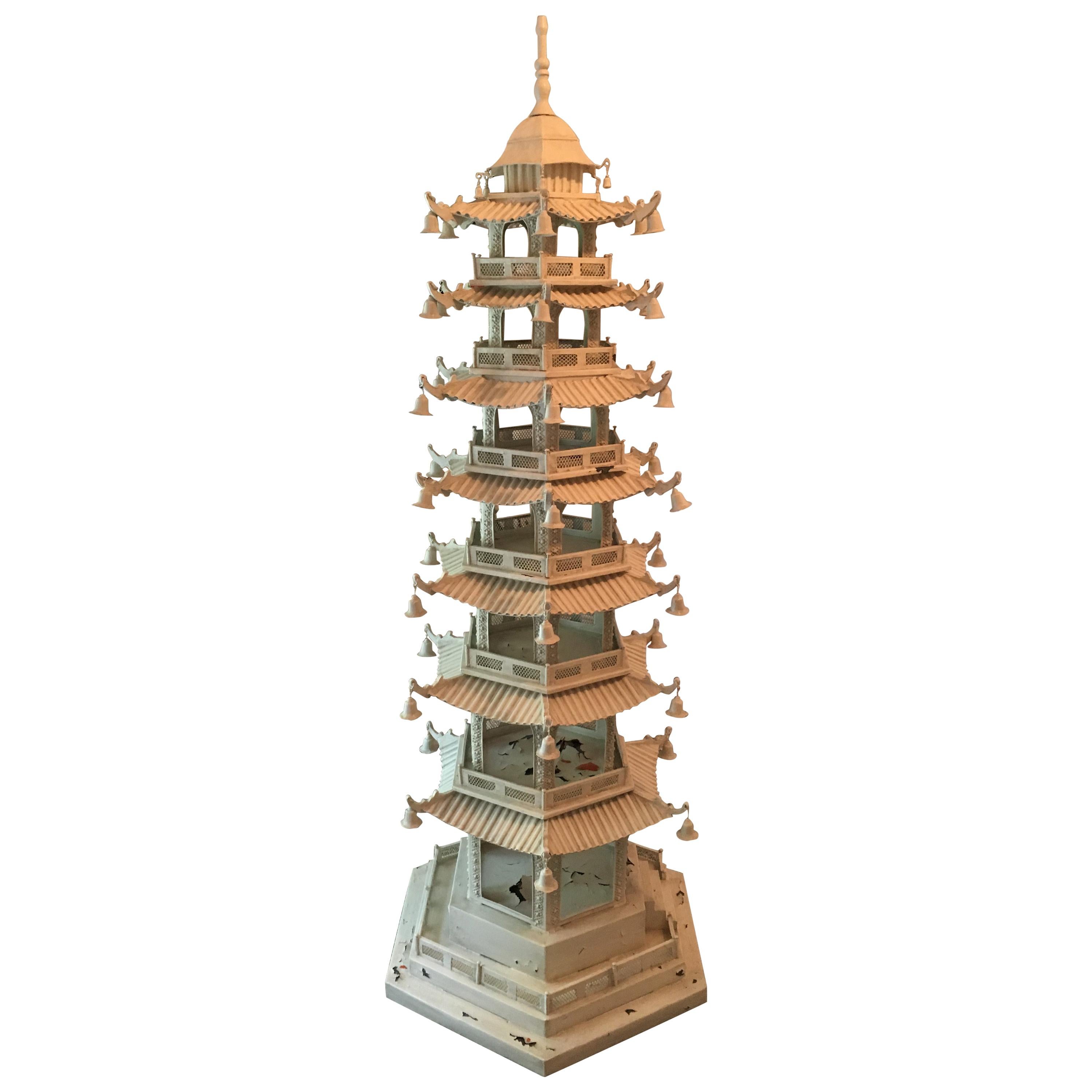White Painted Tole Seven-Tier Chinese Pagoda