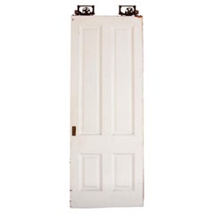 White Painted Vertical 5-Panel Hardwood Pocket Door w/ Orig. Hardware