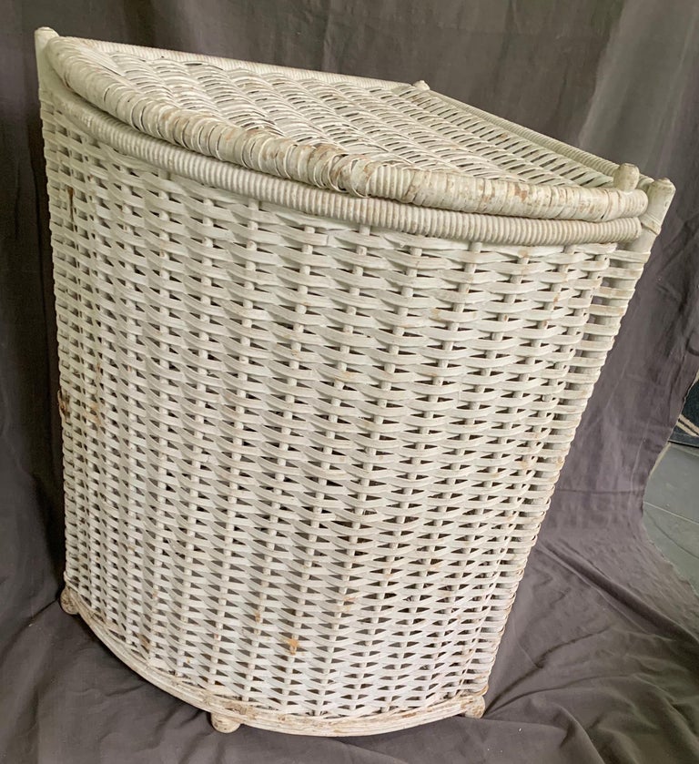 White Wicker Corner Hamper at 1stDibs