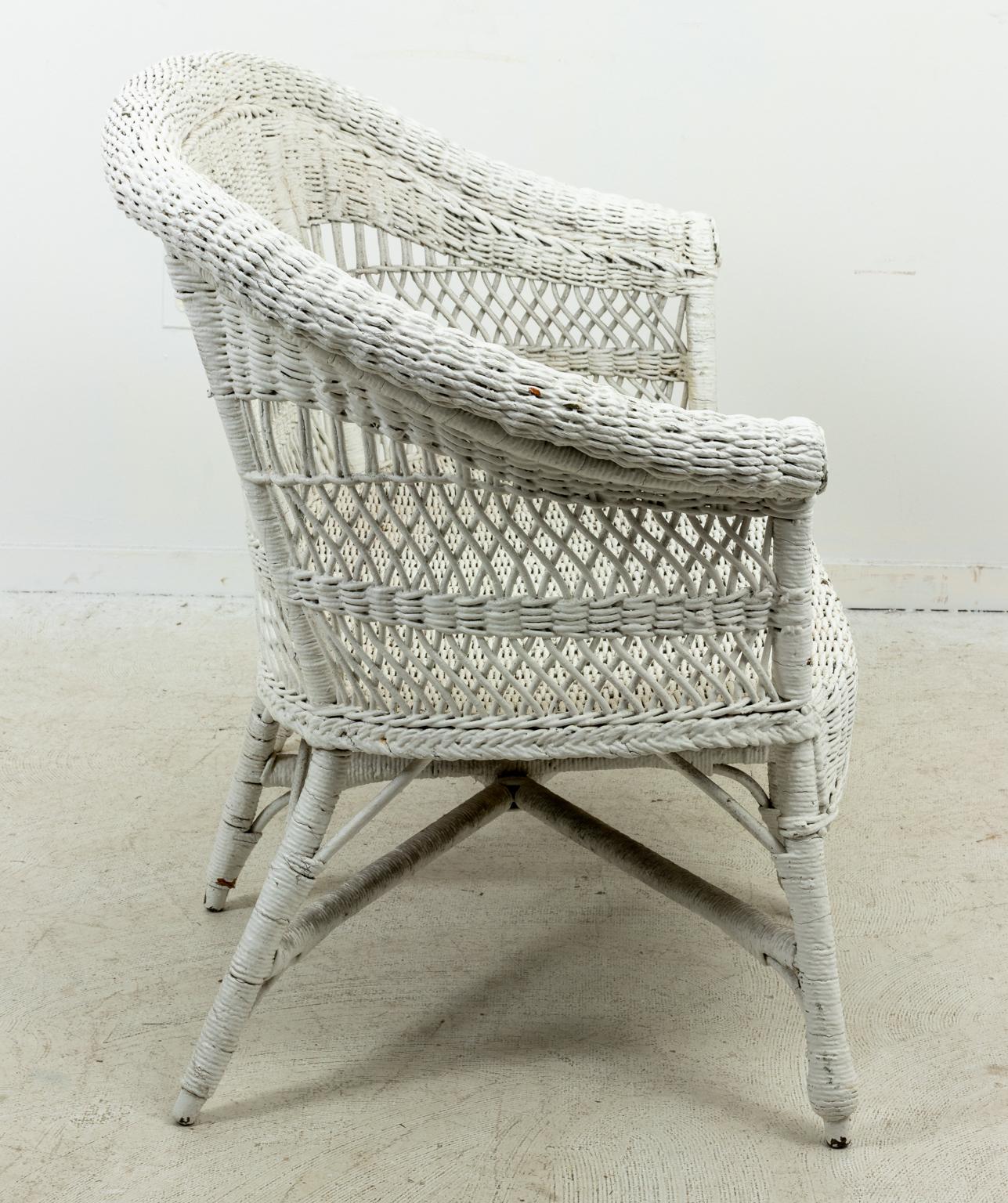 White Painted Wicker Settee For Sale 3