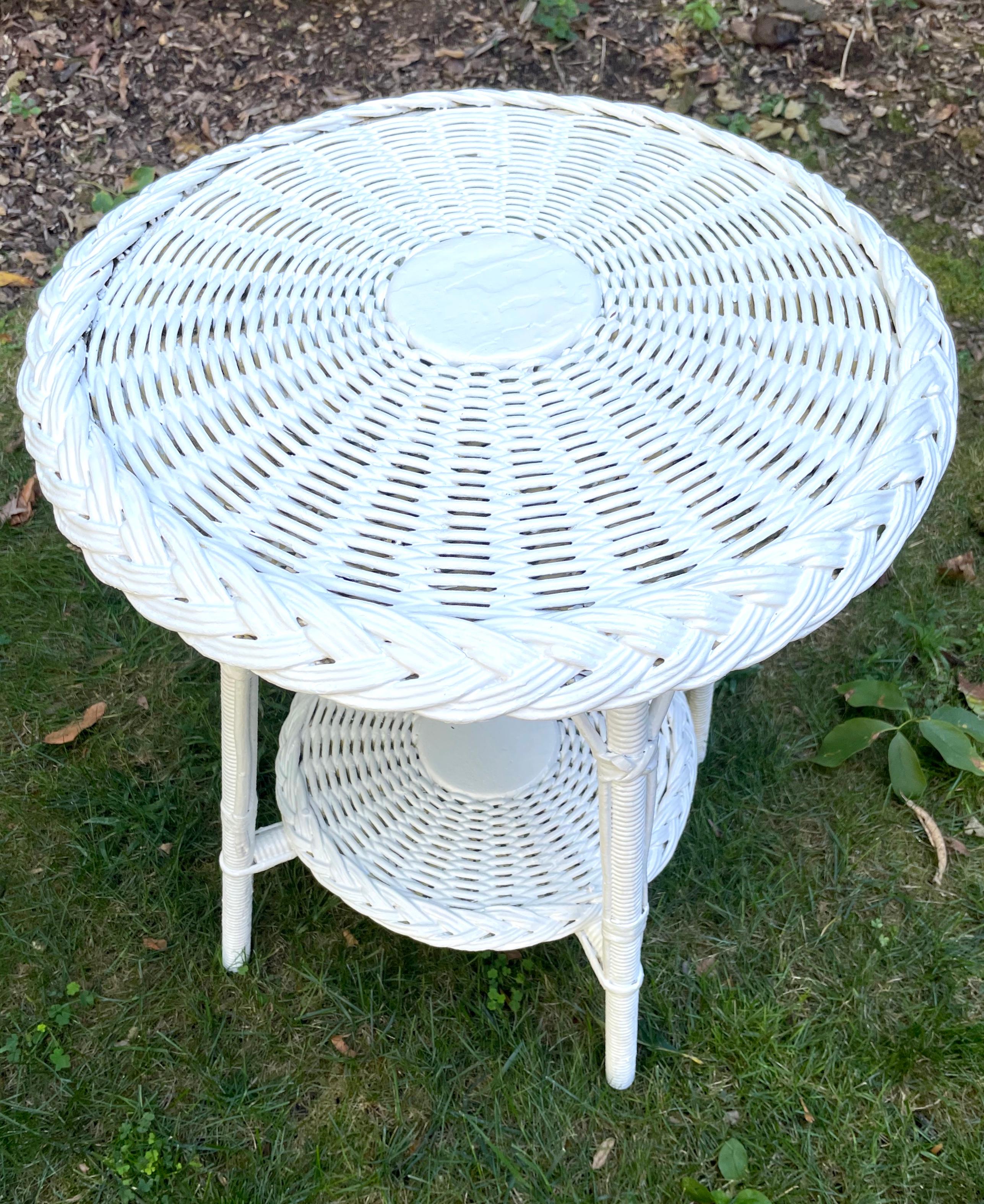 American White Painted Wicker Side Table For Sale