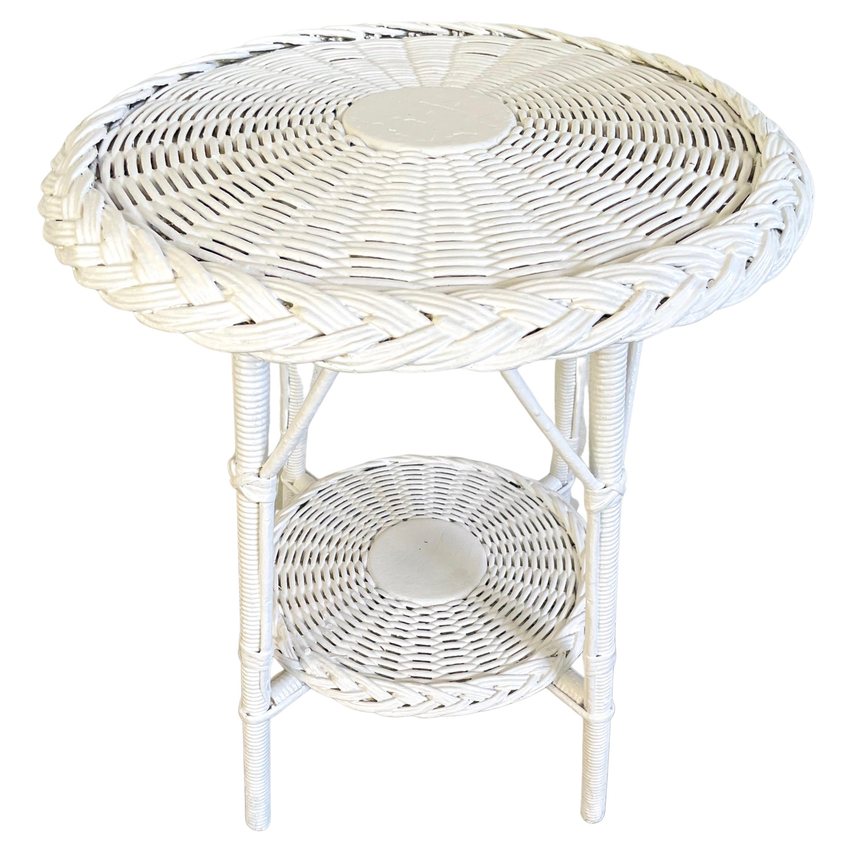 White Painted Wicker Side Table
