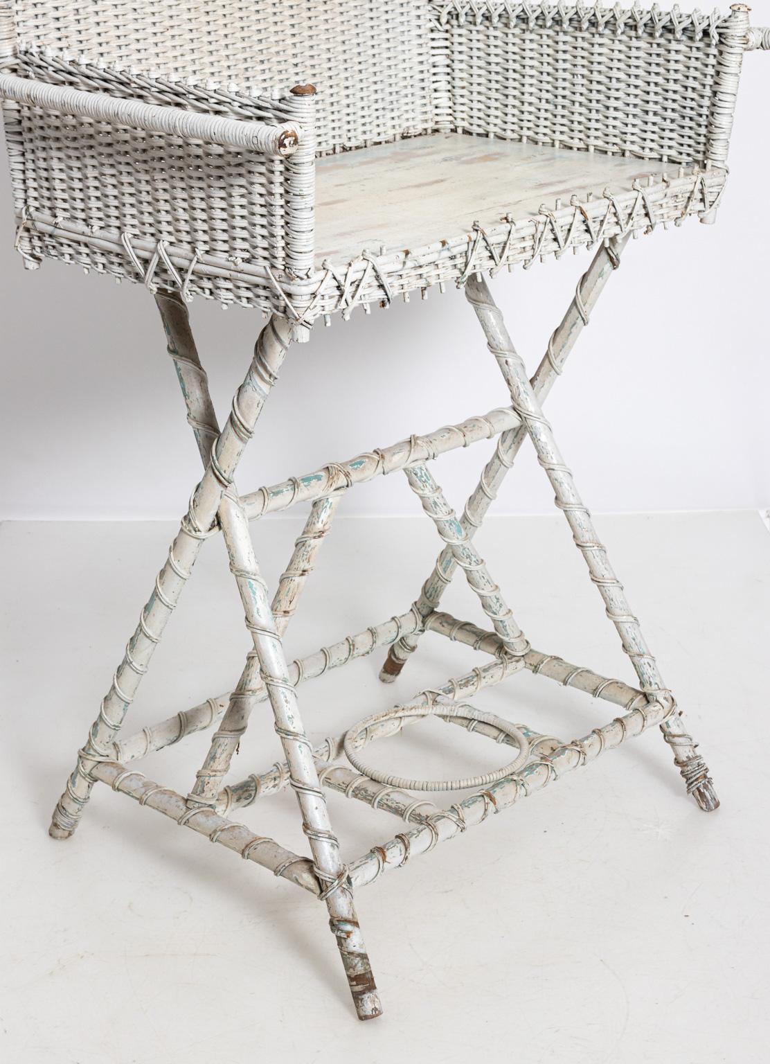 20th Century White Painted Wicker Washstand For Sale