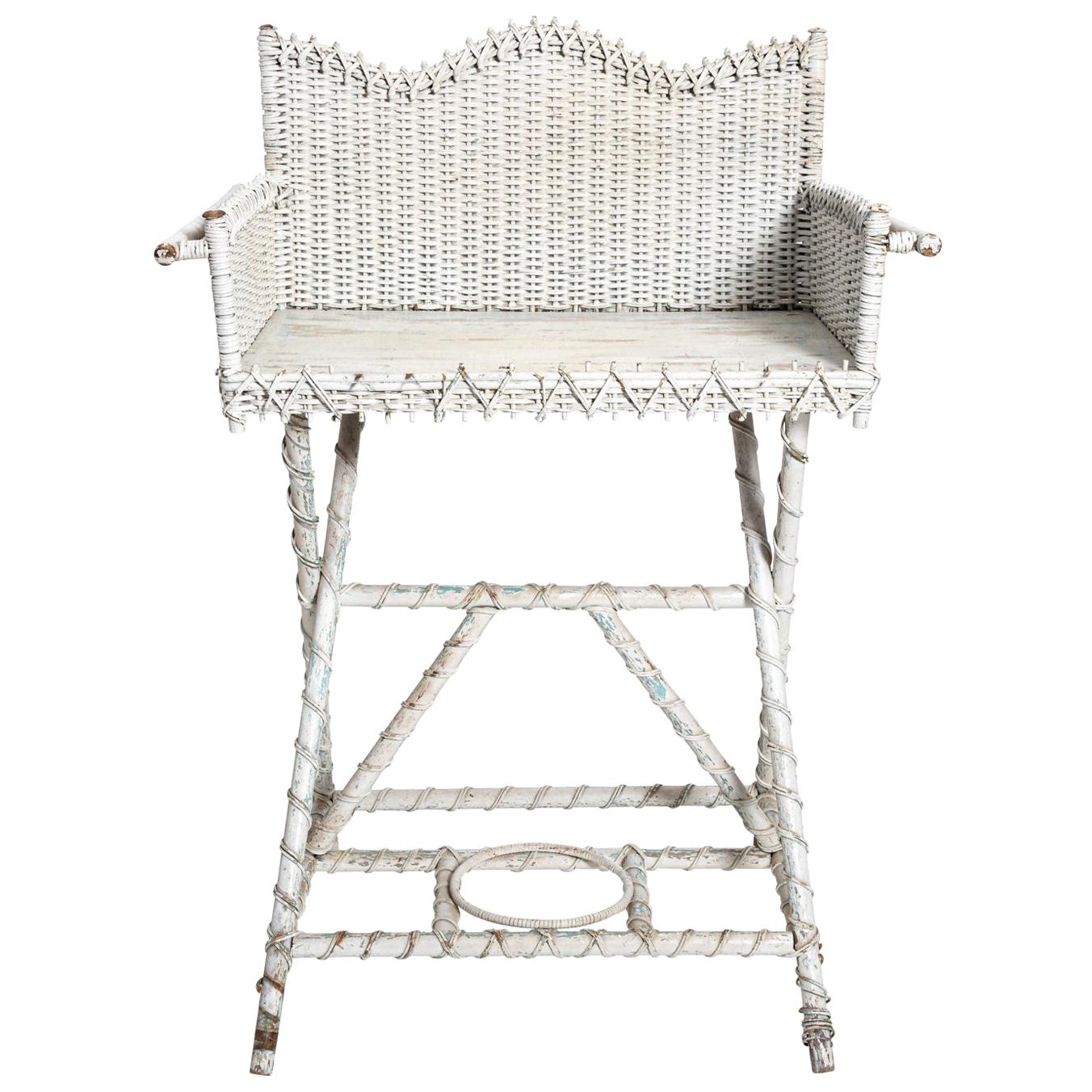 White Painted Wicker Washstand For Sale