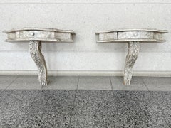 White-Painted Wood Wall Shelves With Serpentine Brackets - A Pair