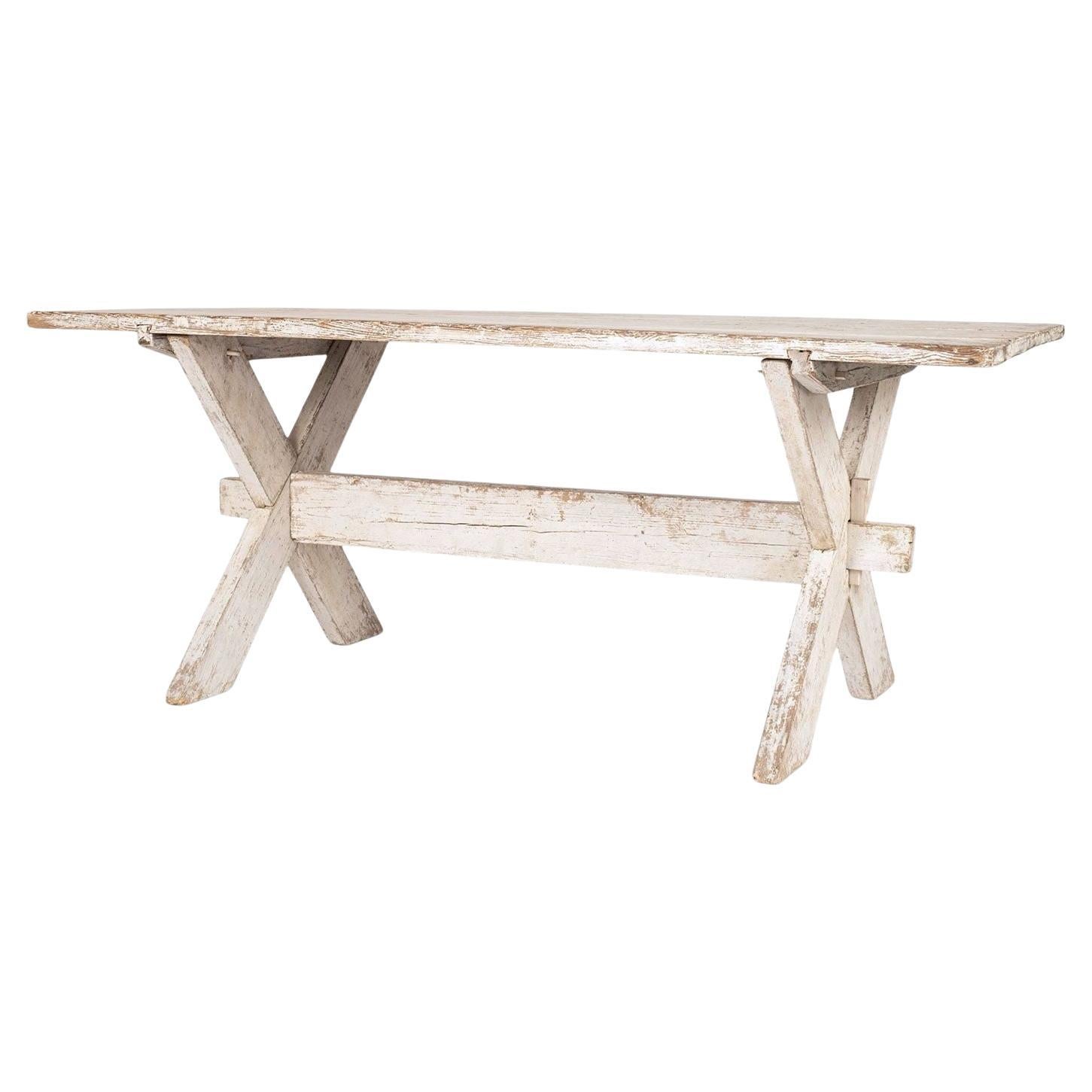 White Painted X-Leg Trestle Base Swedish Dining Table