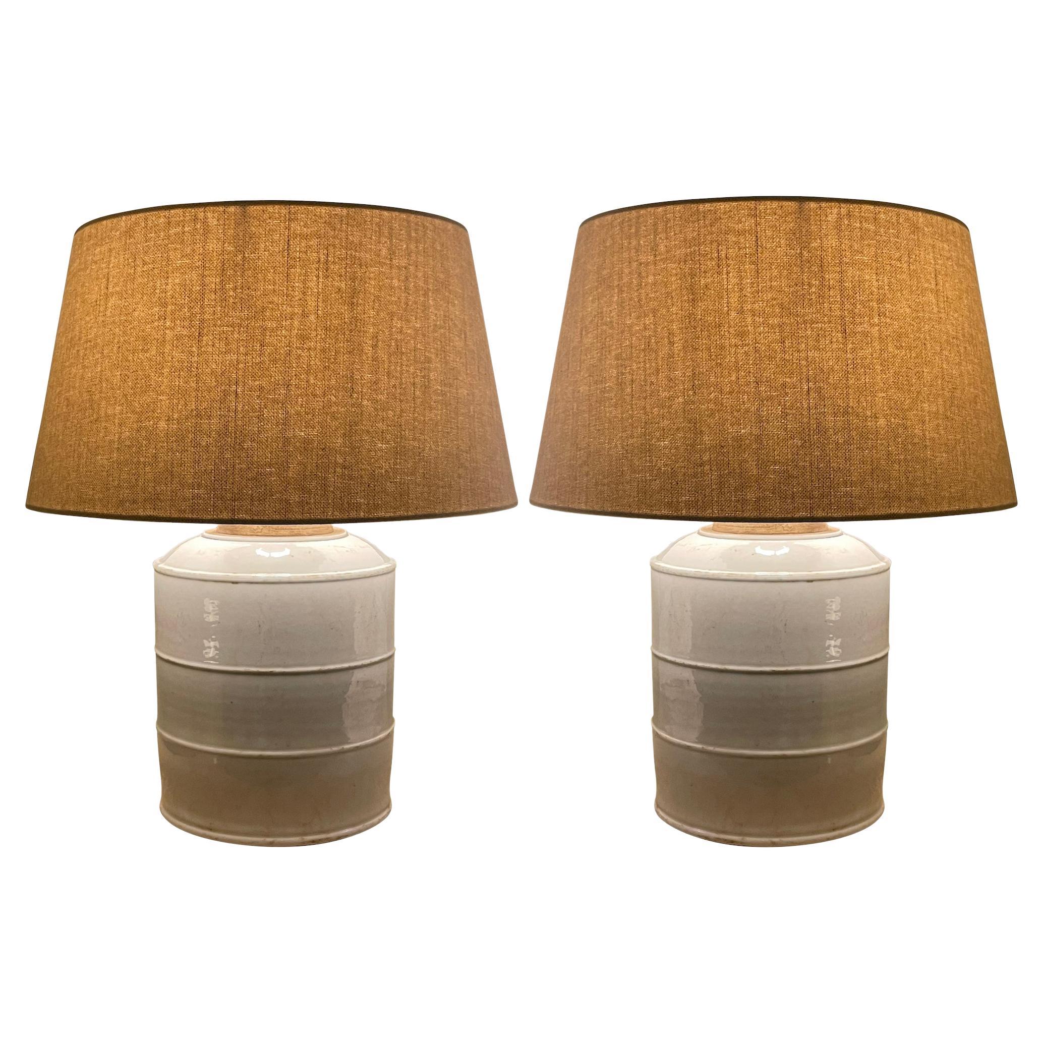 White Pair Canister Lamps, China, Contemporary