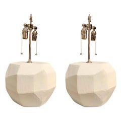 White Pair of Cubist Lamps, Romania, Contemporary