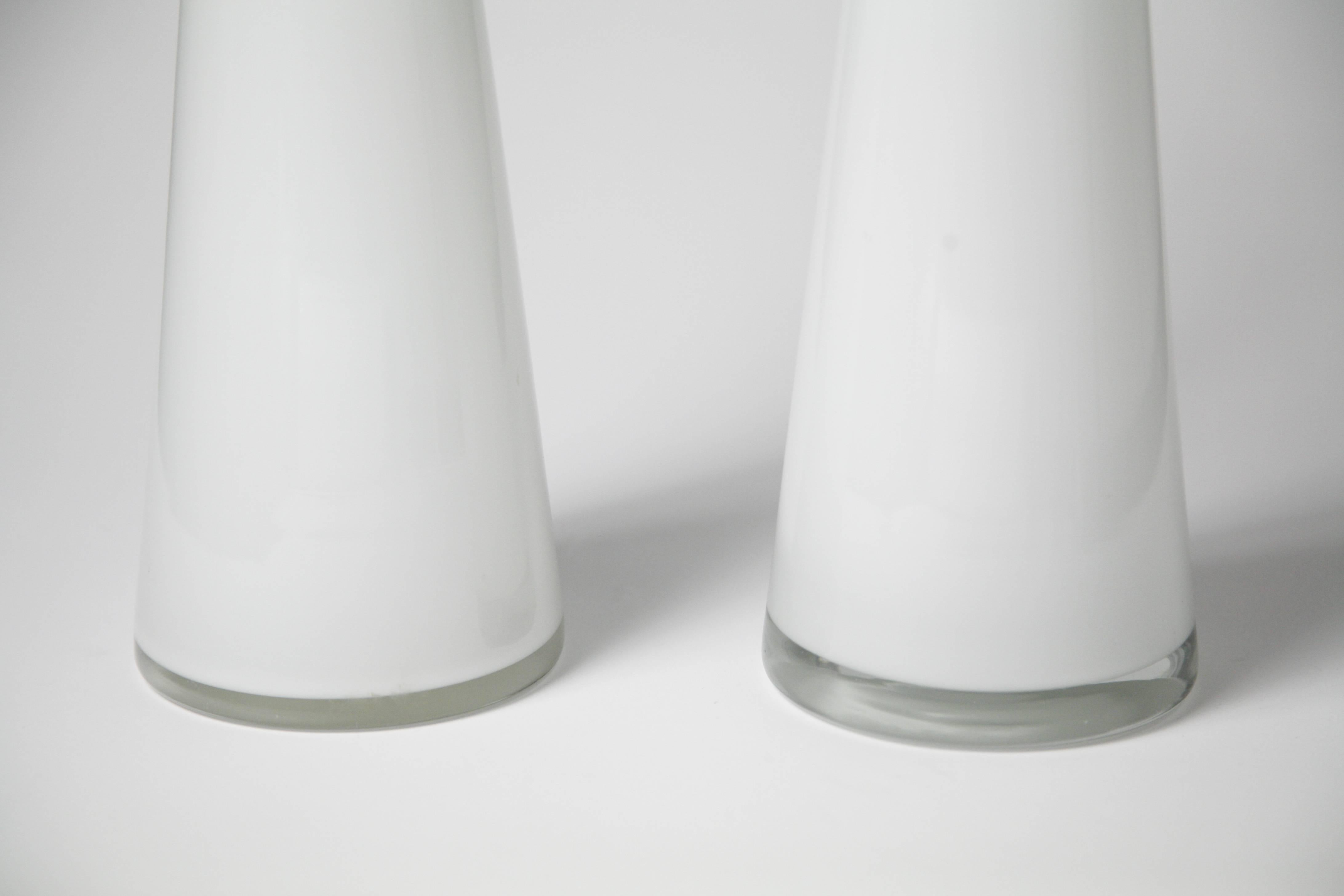 Mid-Century Modern White Pair of Swedish Orrefors Glass Lamps, Sweden 1960s