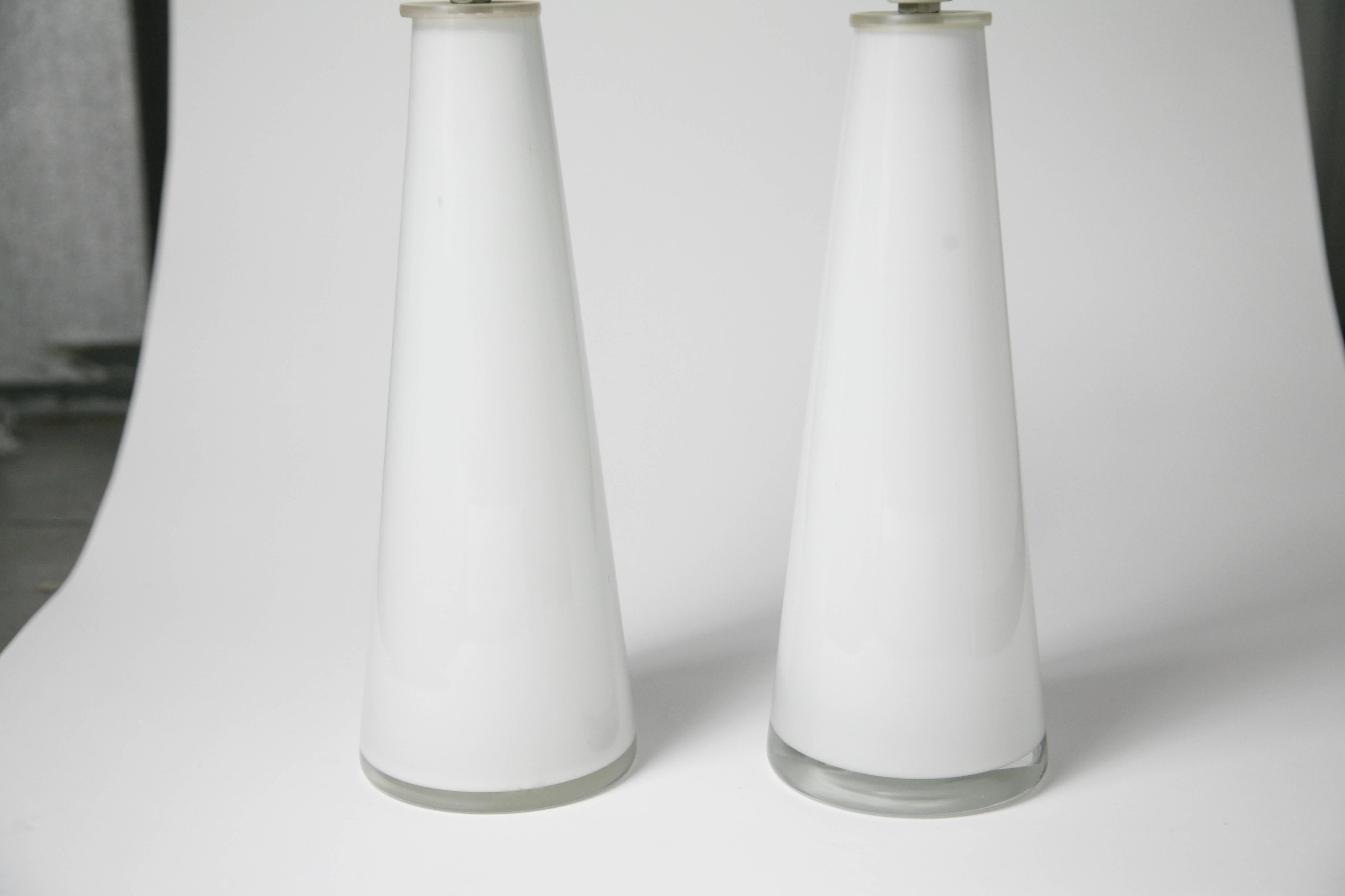 Cast White Pair of Swedish Orrefors Glass Lamps, Sweden 1960s