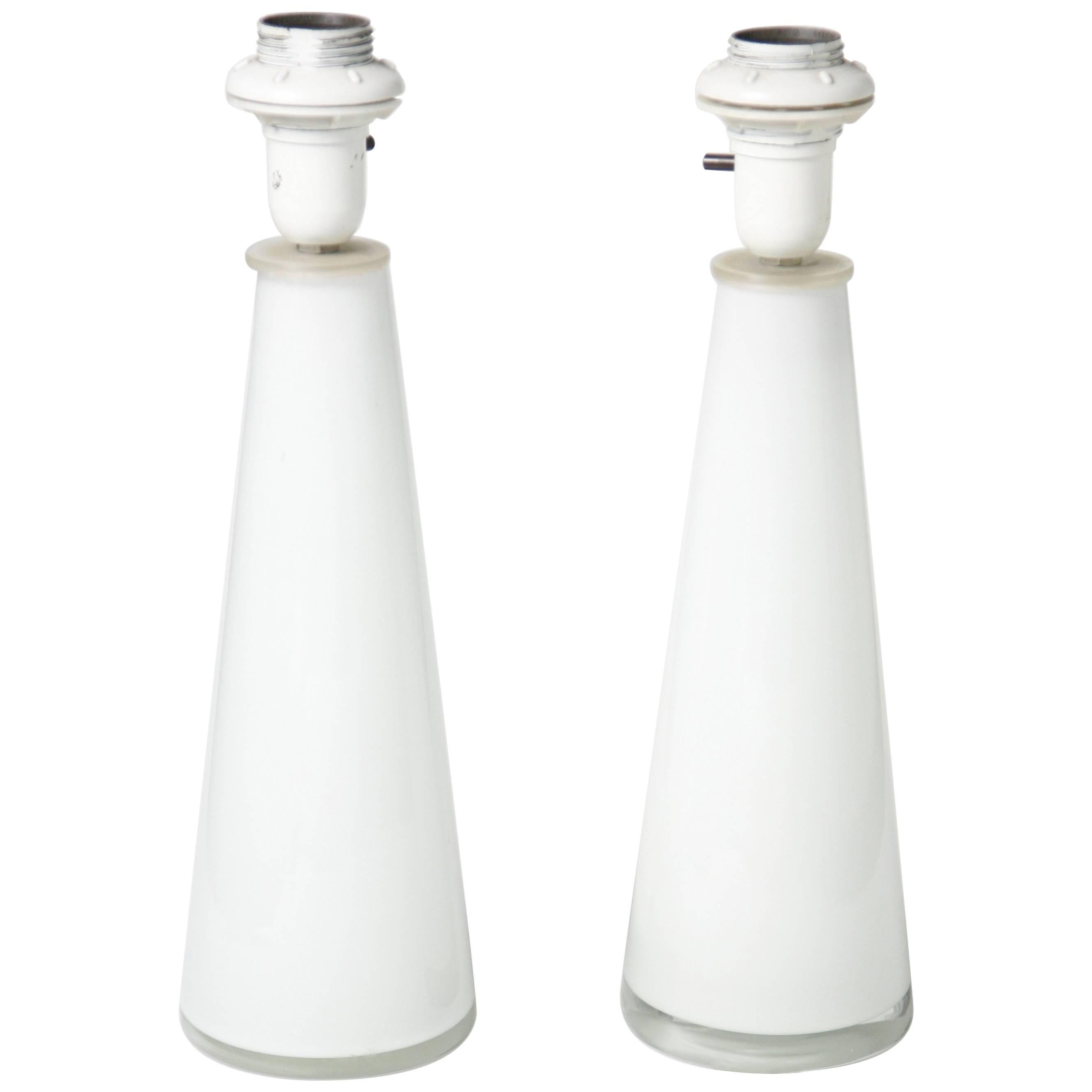White Pair of Swedish Orrefors Glass Lamps, Sweden 1960s