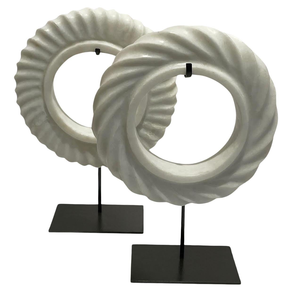 White Pair Thick White Rope Disc Sculptures, China, Contemporary