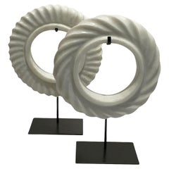 White Pair Thick White Rope Disc Sculptures, China, Contemporary