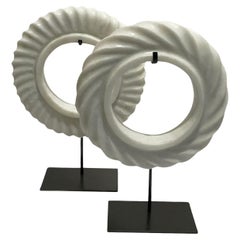 White Pair Thick White Rope Disc Sculptures, China, Contemporary White Pair Thick White Rope Disc Sculptures, China, Contemporary