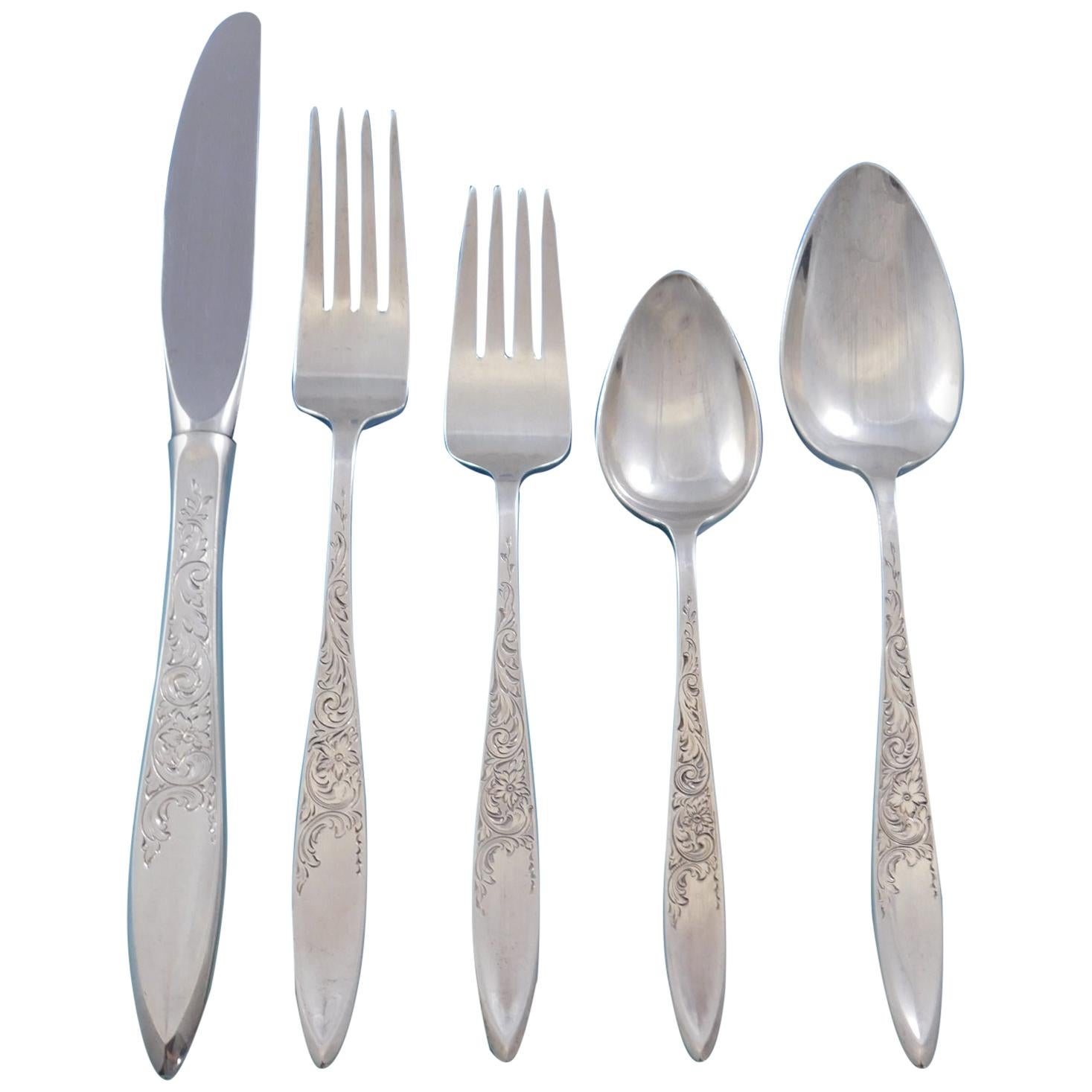 White Paisley by Gorham Sterling Silver Flatware Service for 12 Set 67 Pieces For Sale