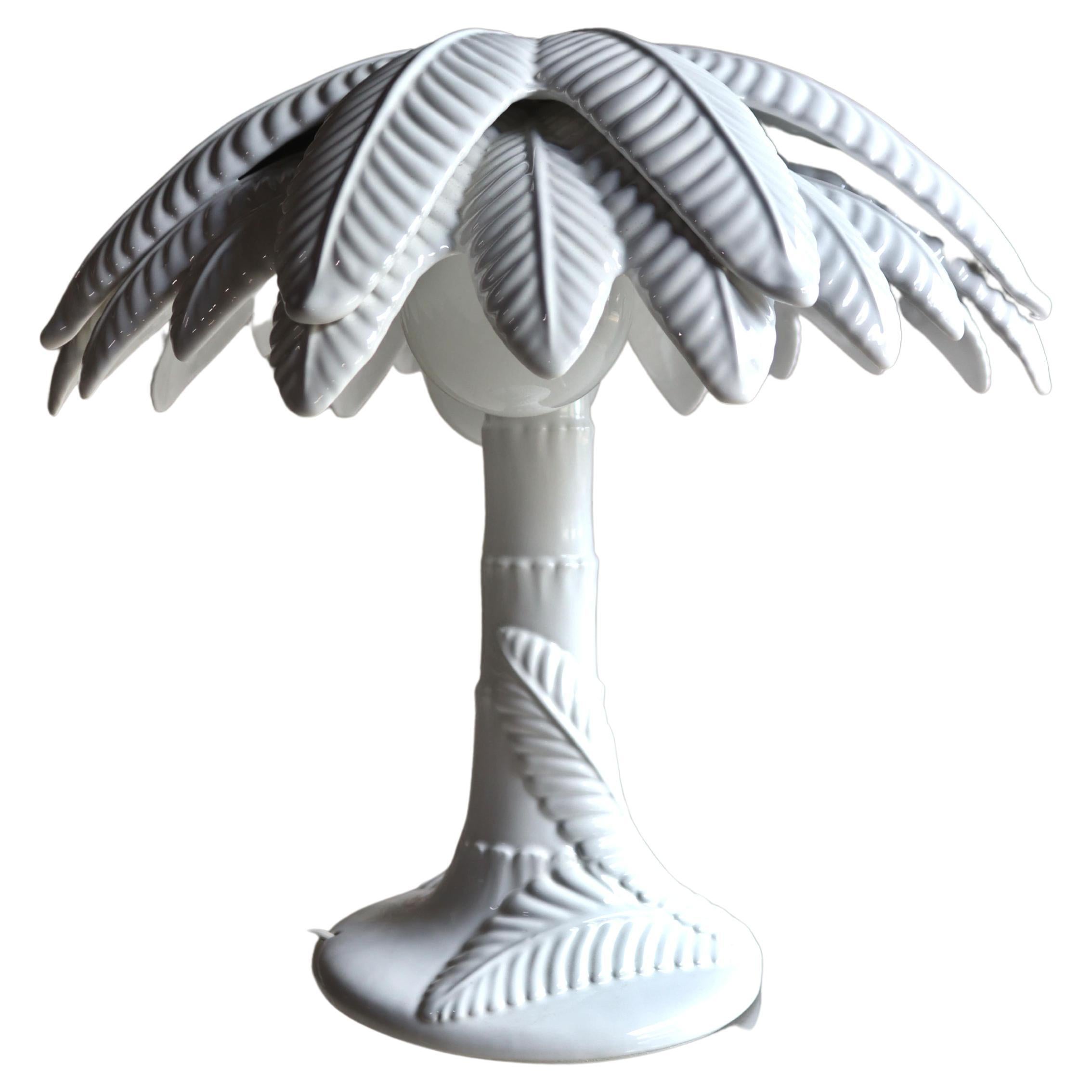 Weißer Palmenbaum - Tischlampe - Keramik - Metall - Italien - 1970er im Angebot