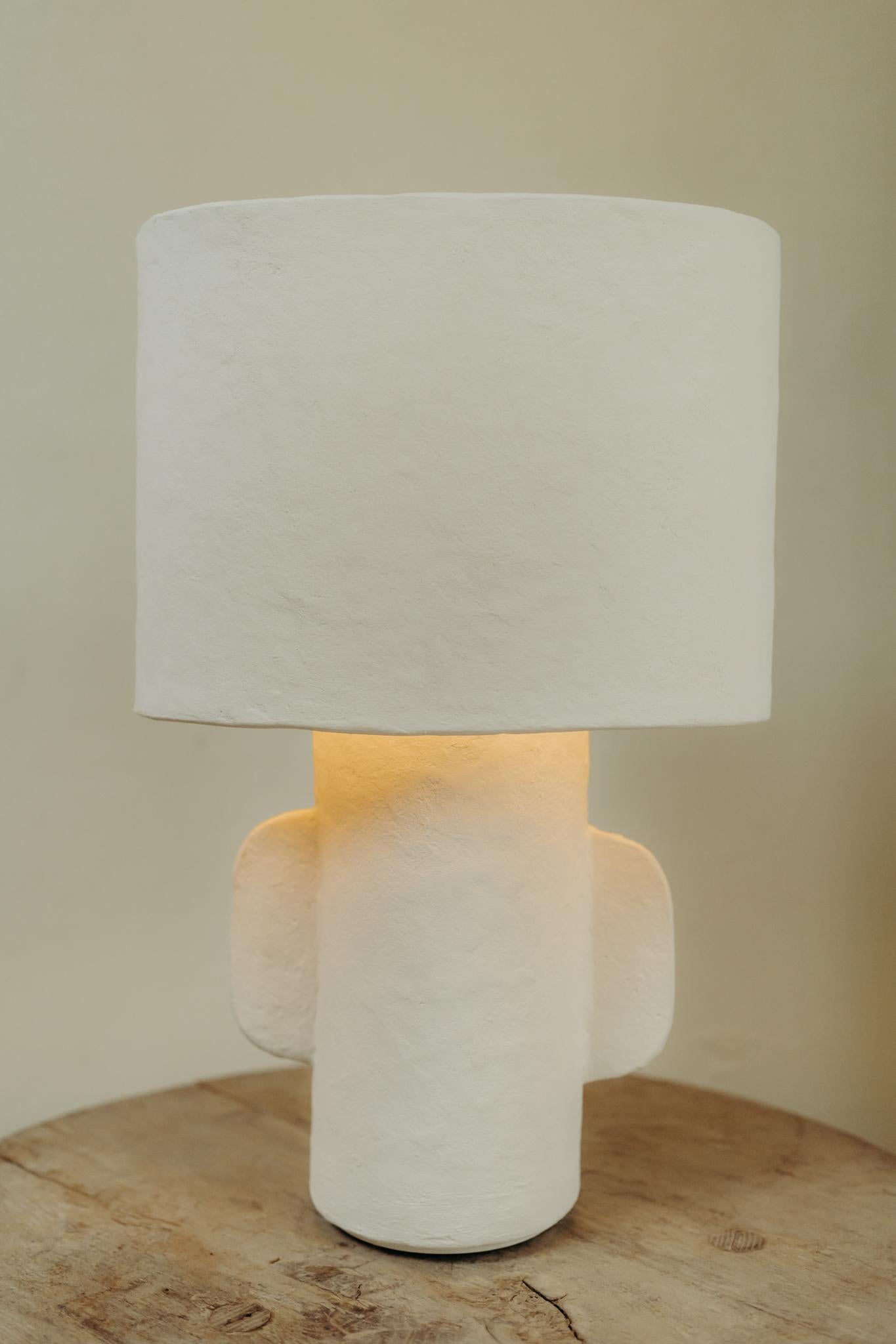 Paper White Papier Maché ovalshaped Table Lamp For Sale