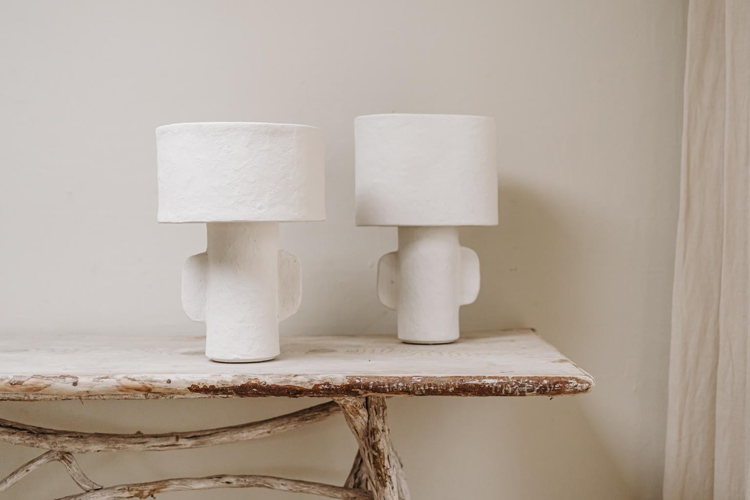 White Papier Maché Table Lamps 4