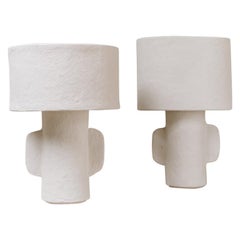 White Papier Maché Table Lamps