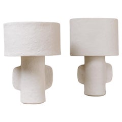 White Papier Maché Table Lamps
