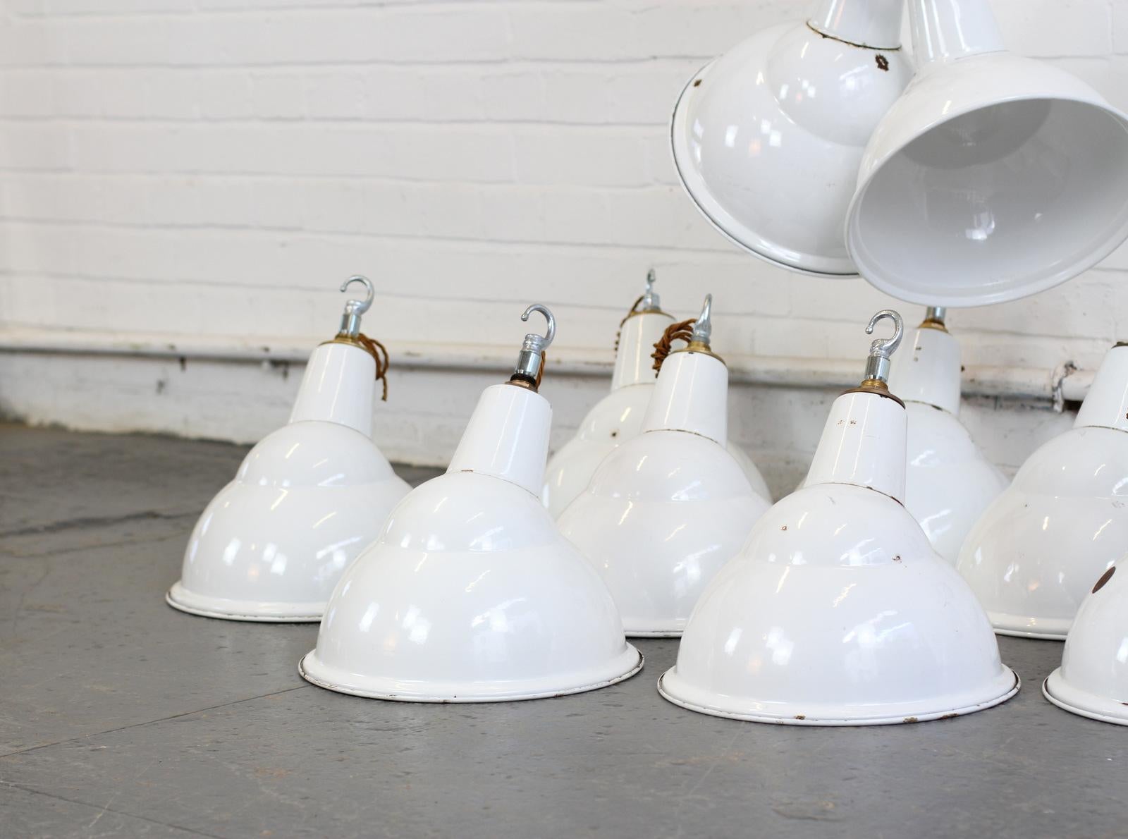 English White Parabolic Factory Lights by Benjamin, circa 1950s