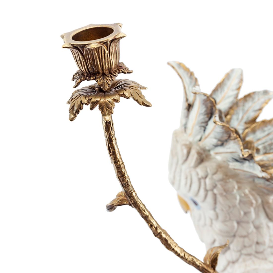 Hand-Crafted White Parrot Candleholder  For Sale