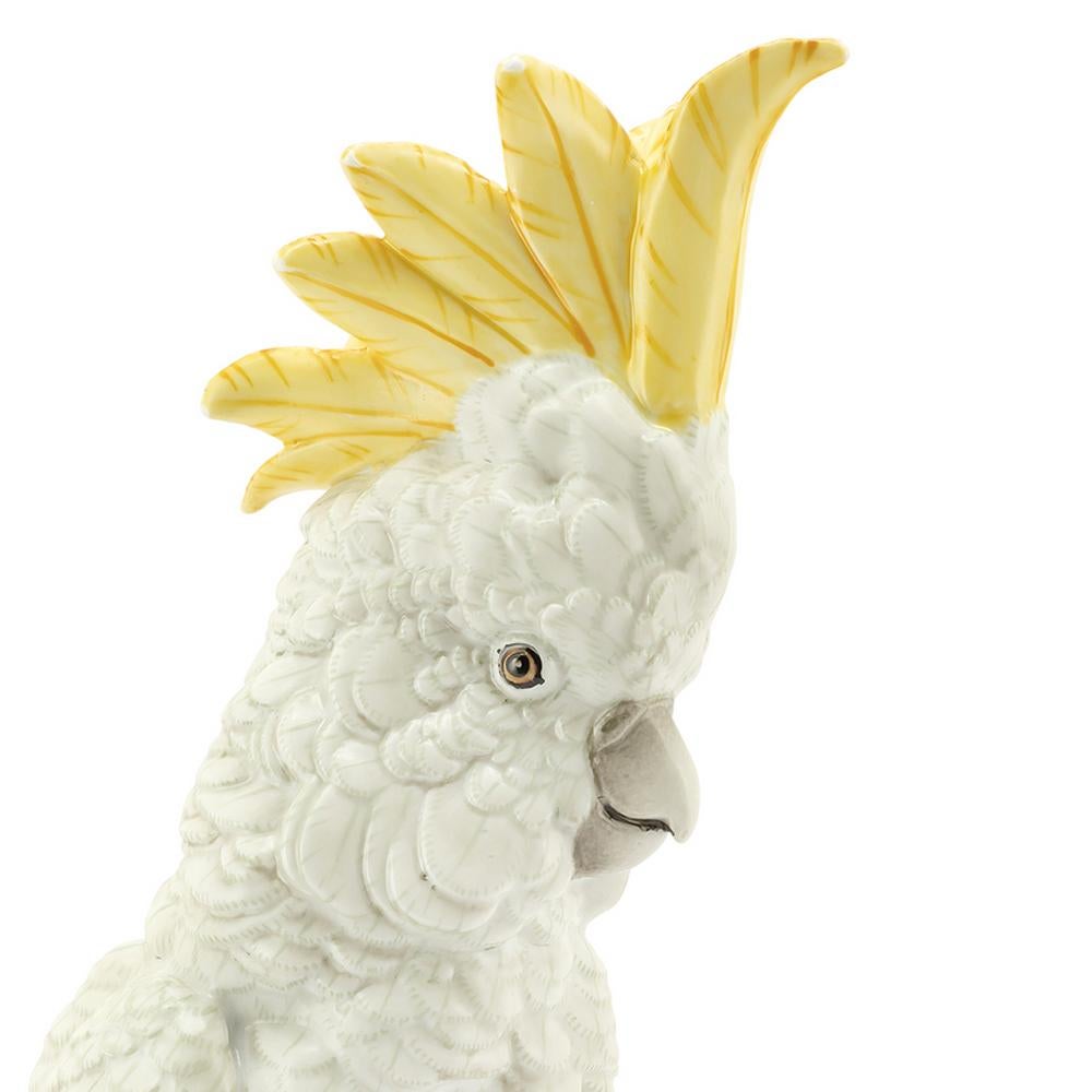 Hand-Painted White Parrot on Ring Sculpture in White Porcelain For Sale