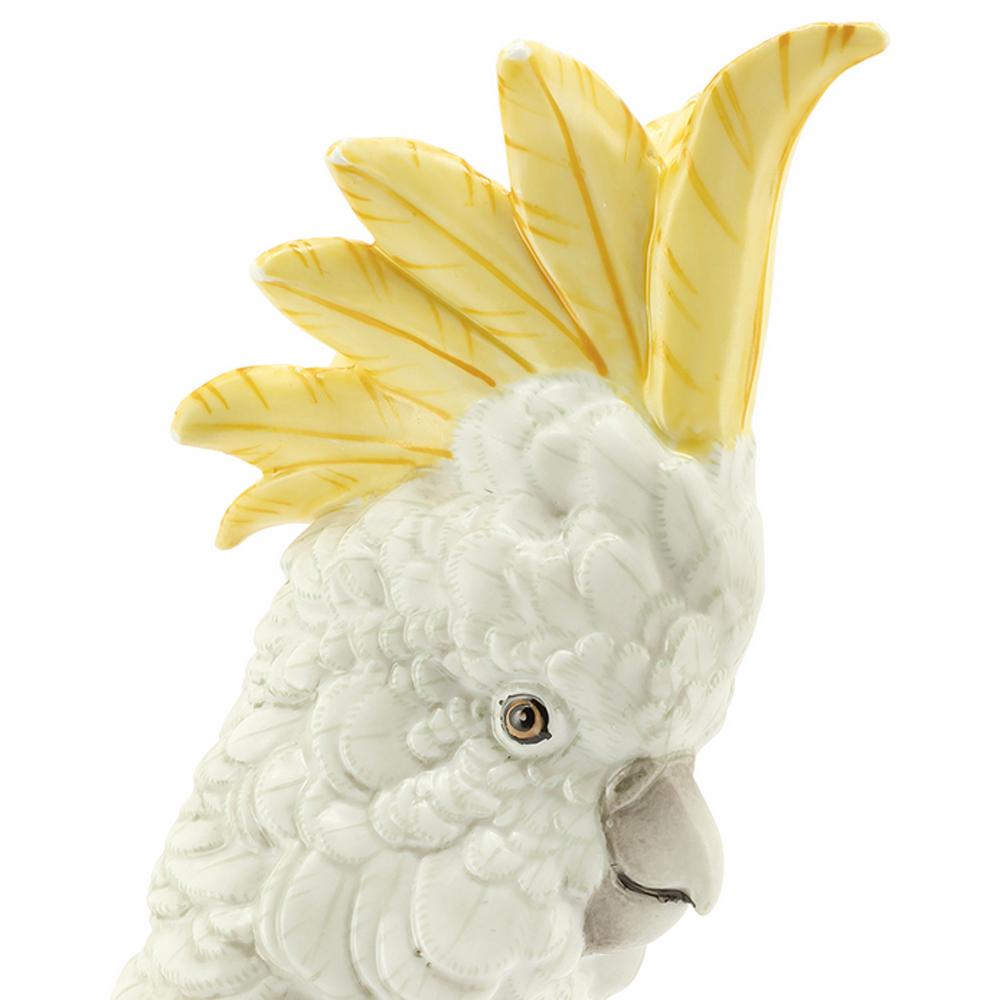 Weißer Papagei auf Ring-Skulptur aus weißem Porzellan (Messing) im Angebot