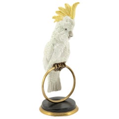 White Parrot on Ring Sculpture in White Porcelain