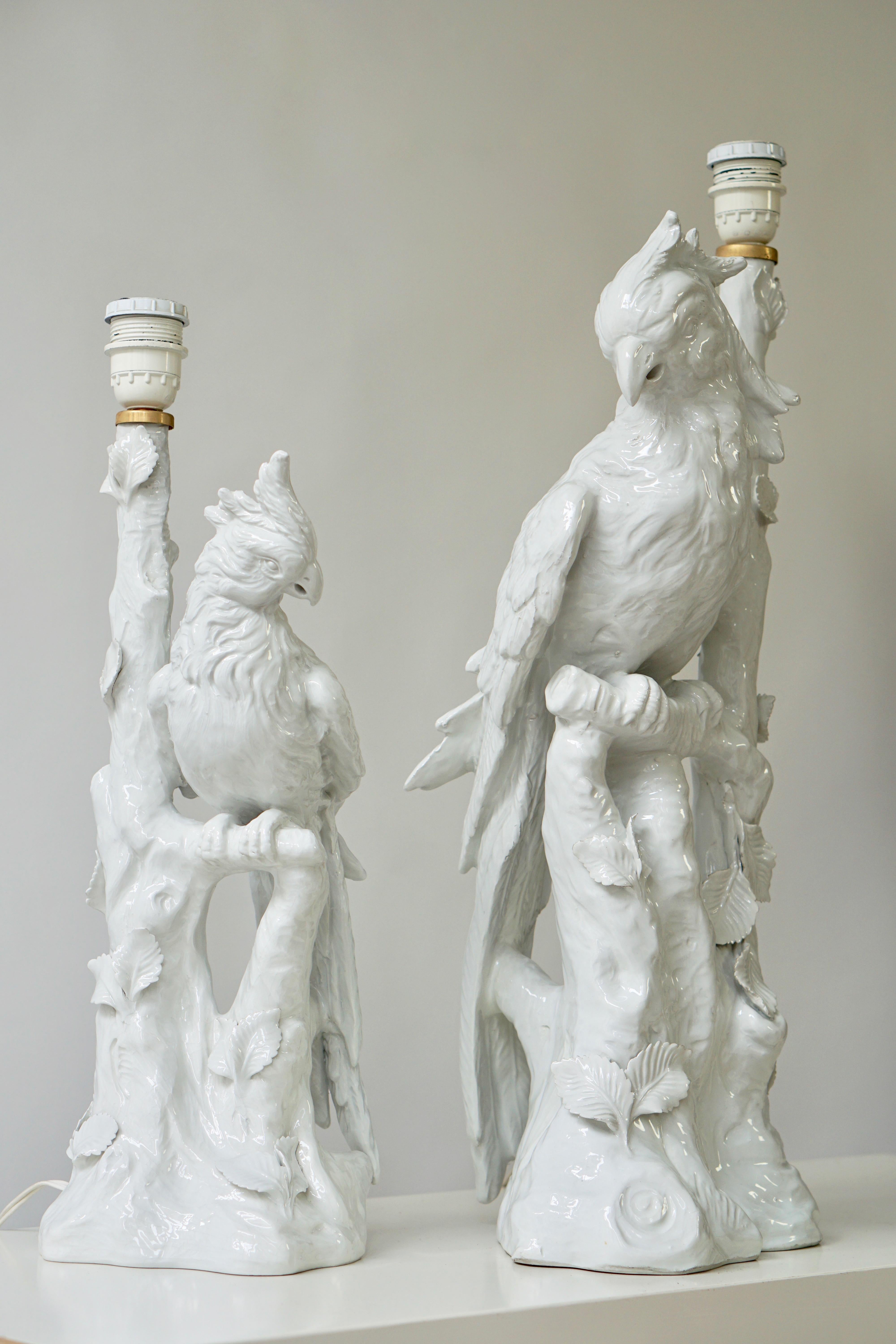 Hollywood Regency White Parrots Table Lamps