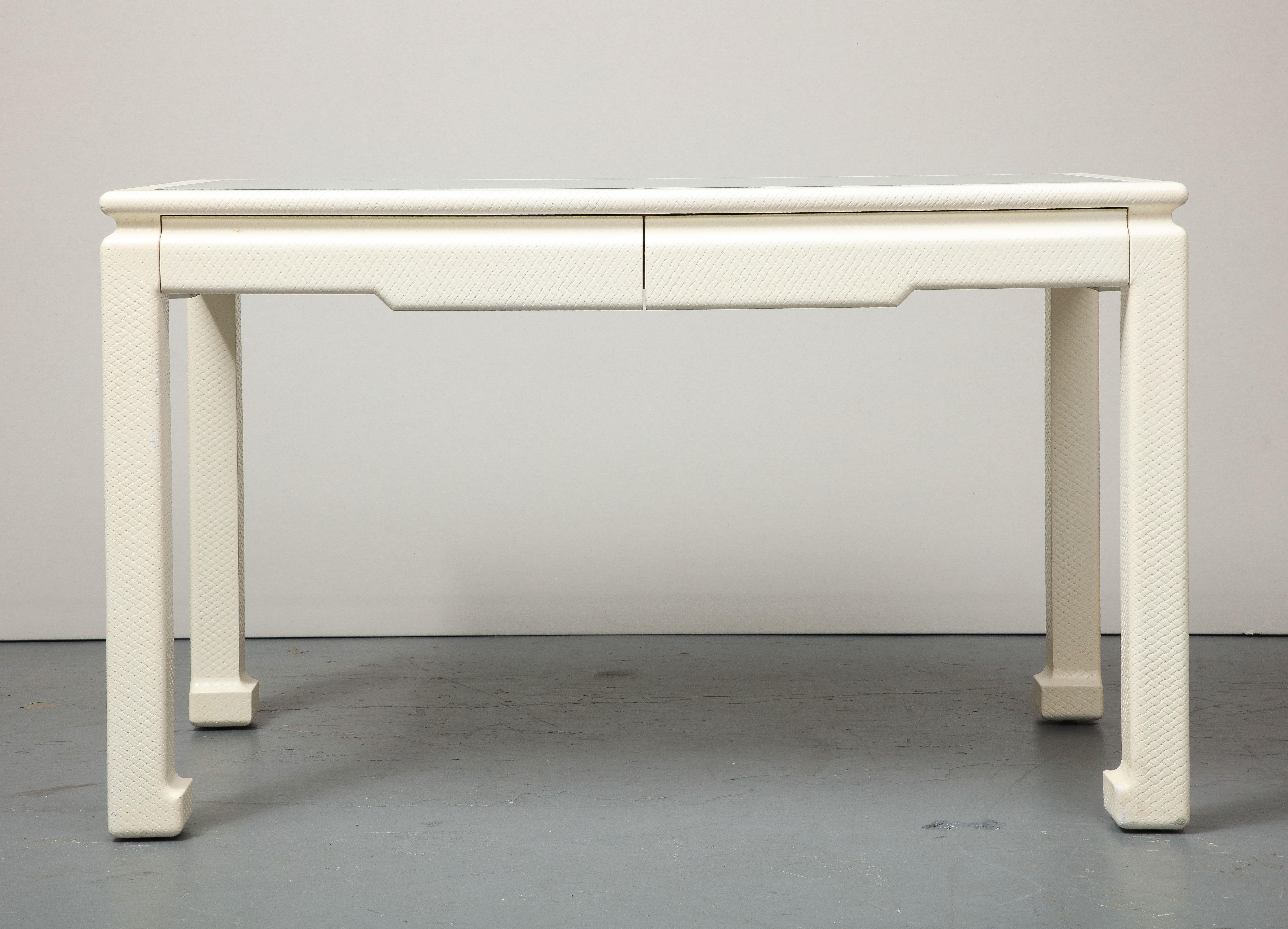 White Parsons Desk with Embossed Leather, Shagreen, by Karl Springer For Sale 2