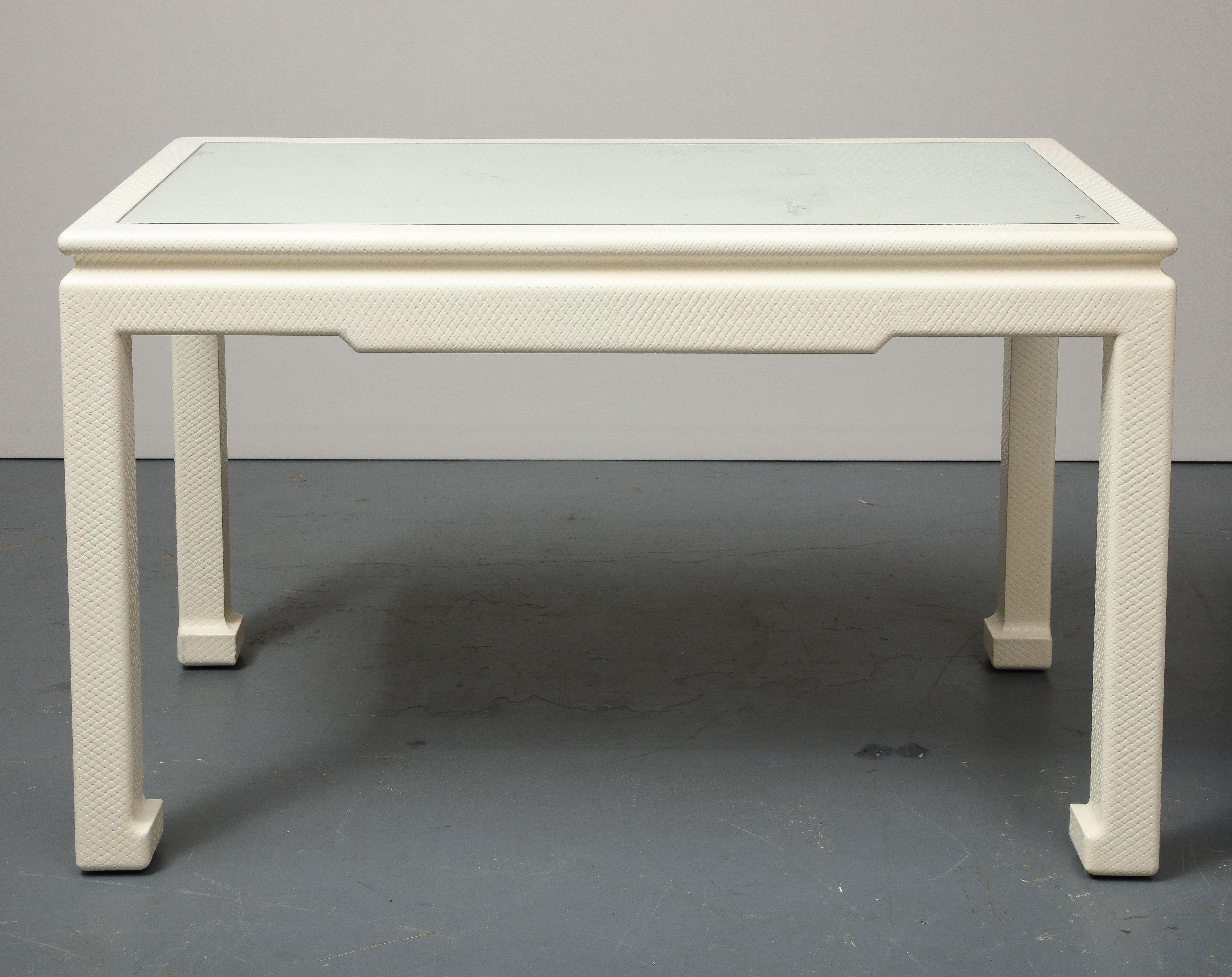 White Parsons Desk with Embossed Leather, Shagreen, by Karl Springer For Sale 4