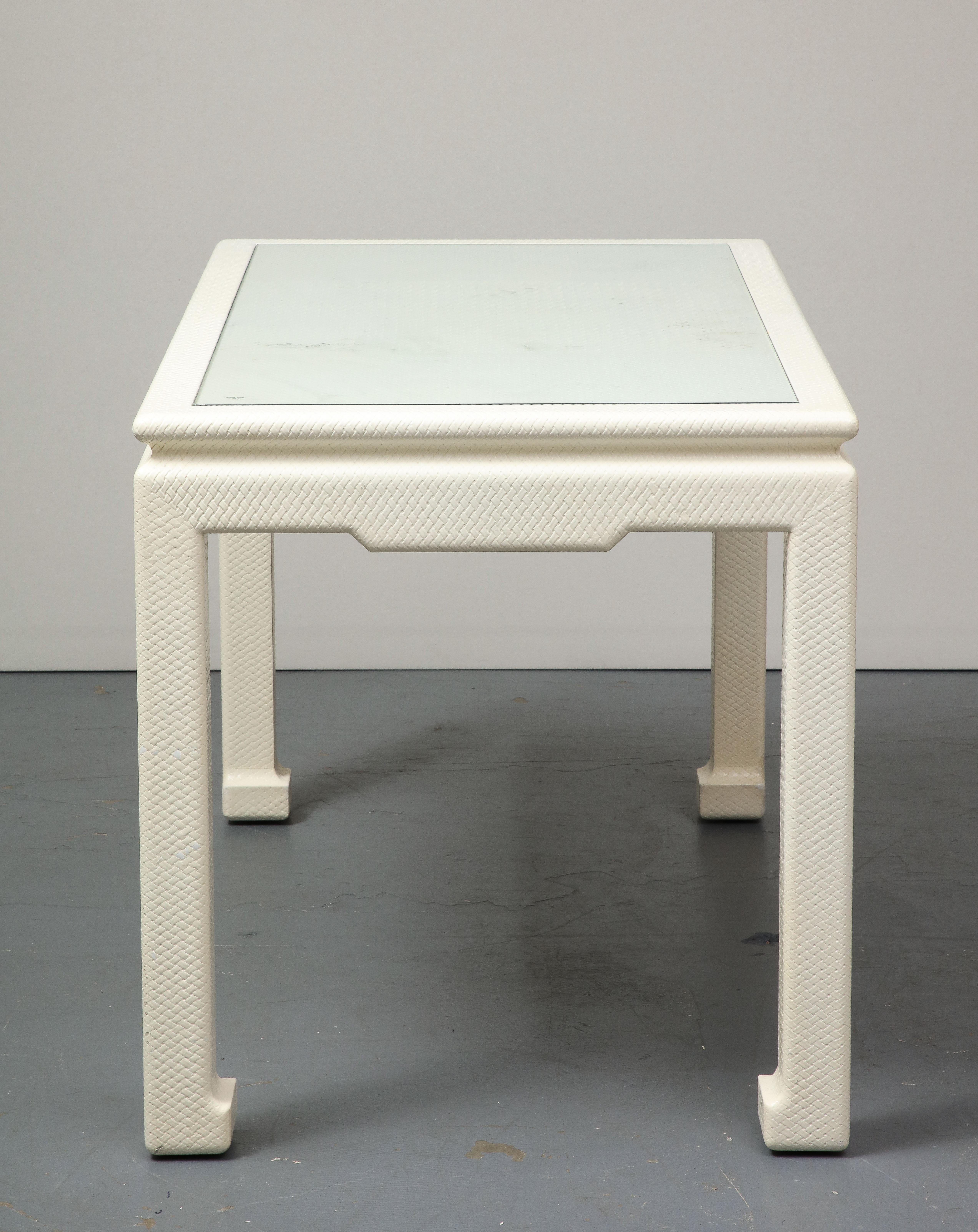 White Parsons Desk with Embossed Leather, Shagreen, by Karl Springer 5