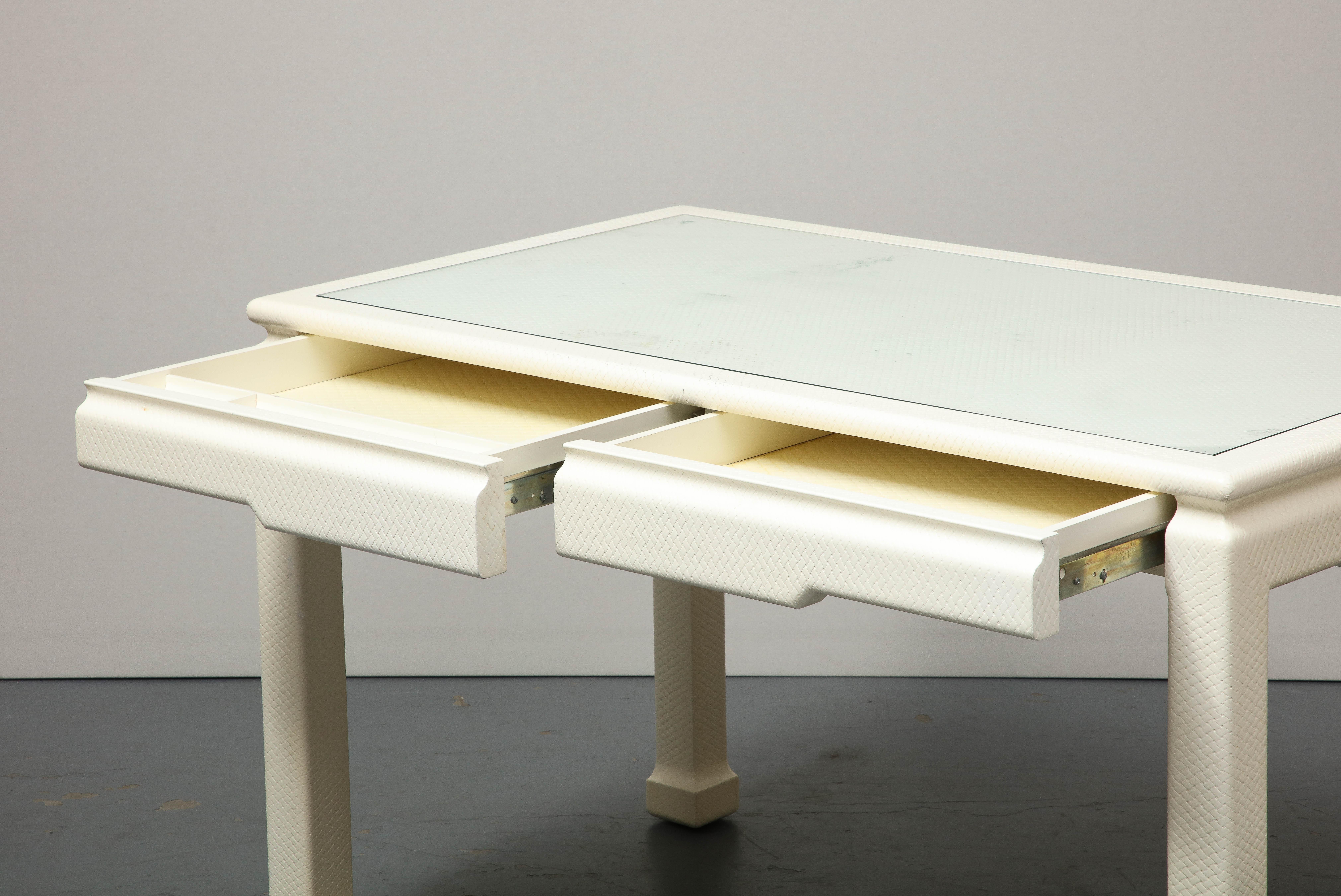 White Parsons Desk with Embossed Leather, Shagreen, by Karl Springer For Sale 8