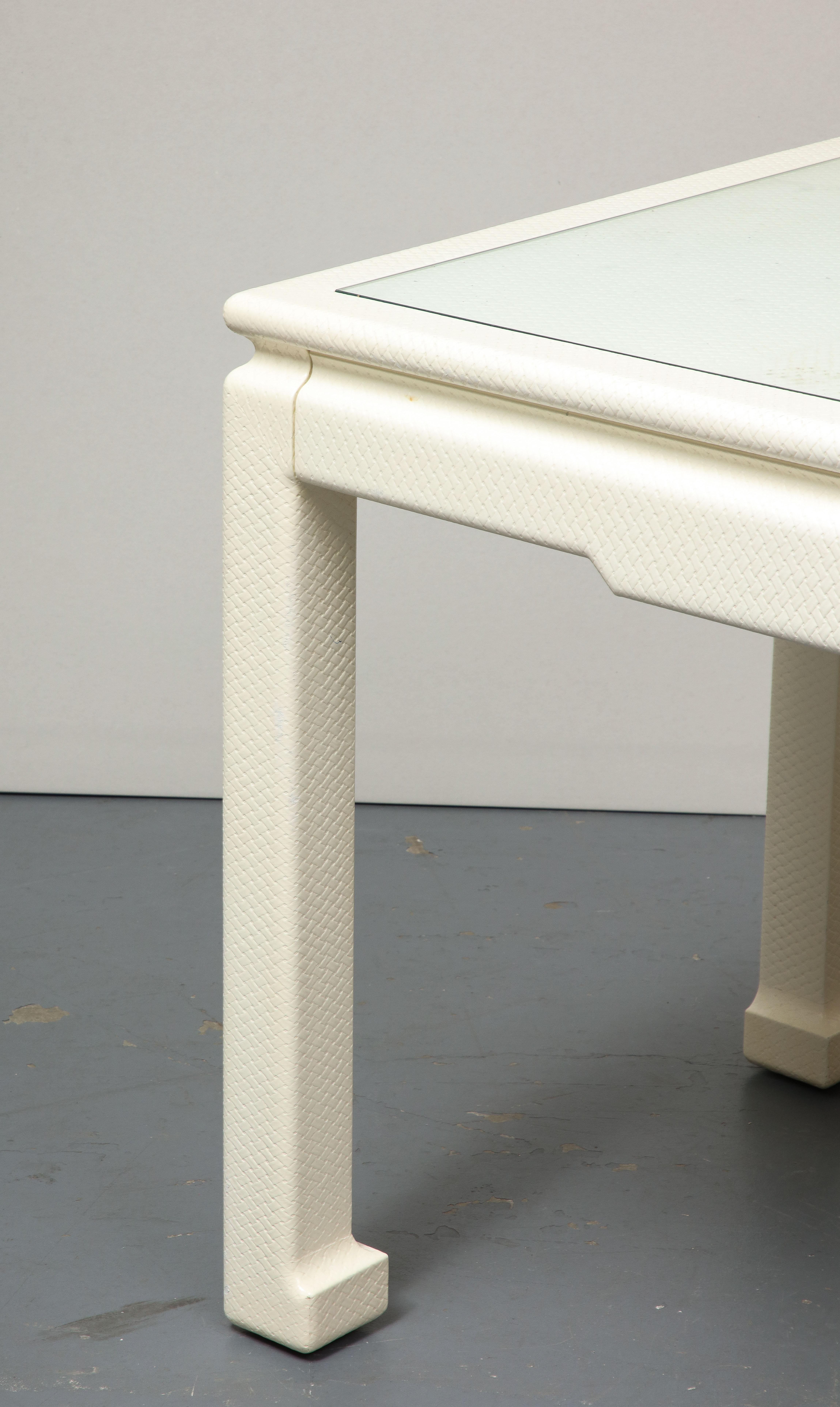 White Parsons Desk with Embossed Leather, Shagreen, by Karl Springer For Sale 7