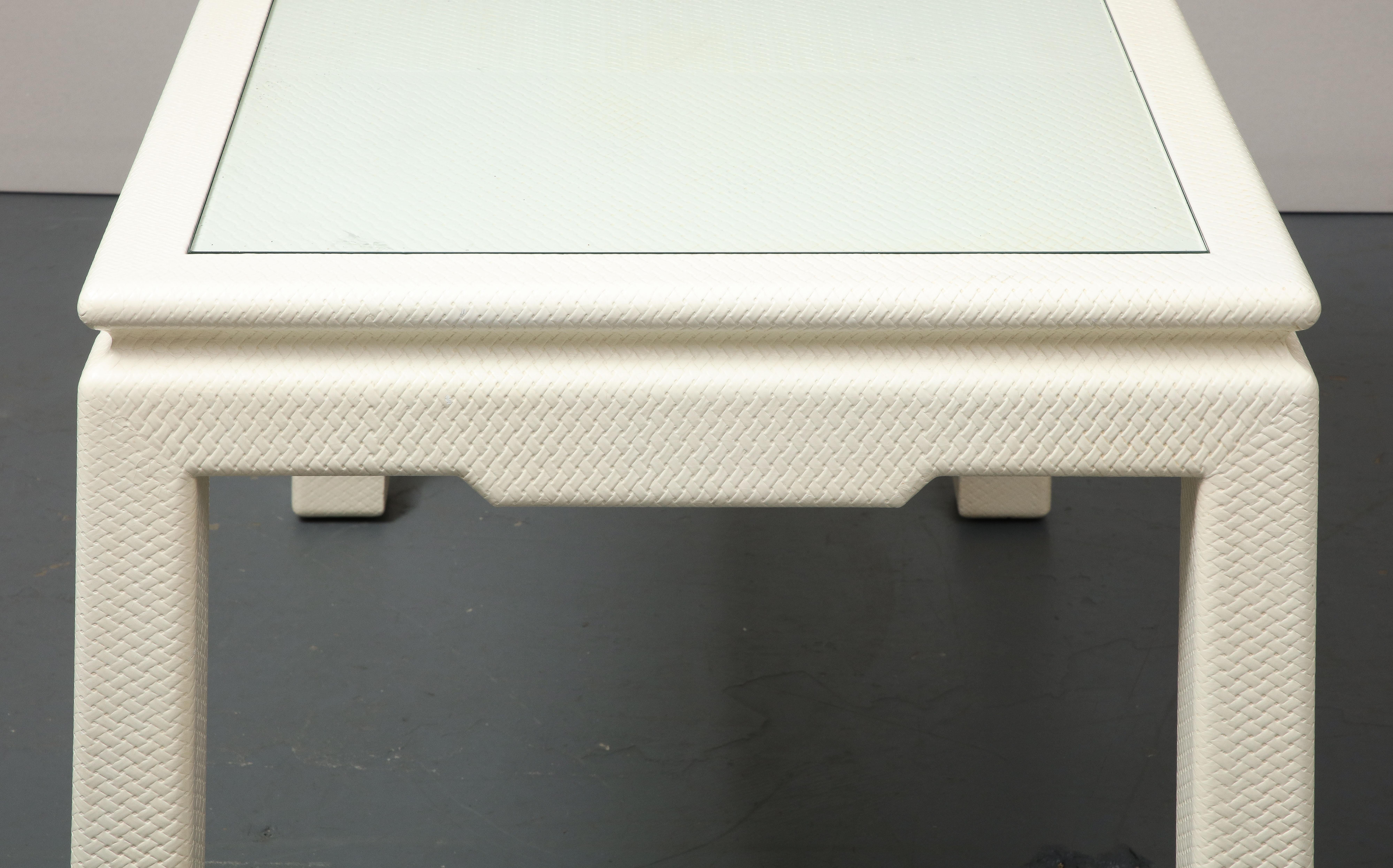 White Parsons Desk with Embossed Leather, Shagreen, by Karl Springer 10